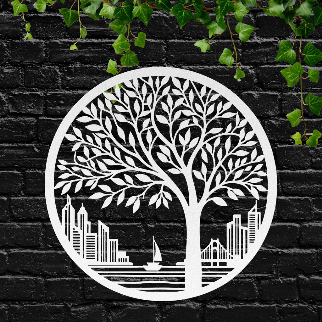 Tree of Life Metal Wall Art, City Skyline Silhouette, Modern Housewarming Gift