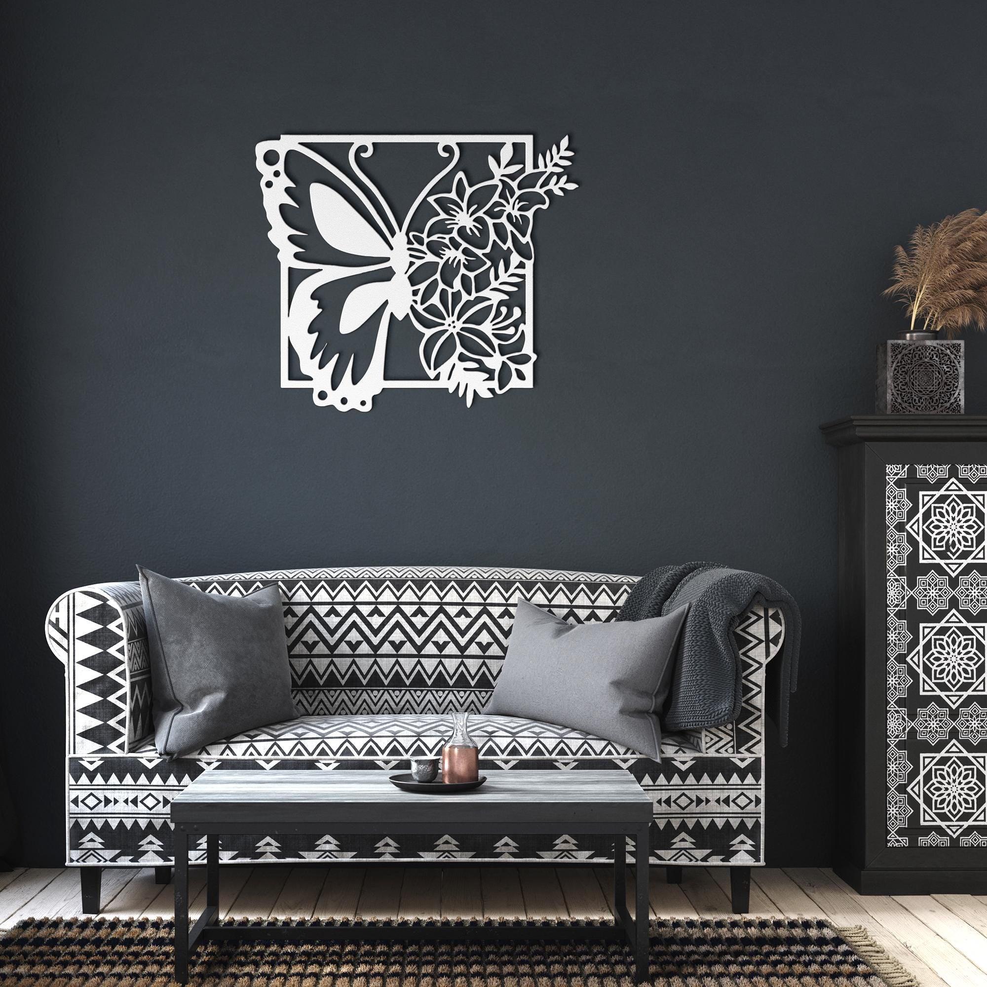 Butterfly Metal Wall Art, Floral Lily Garden Decor, Nature Inspired Sign, Spring Home Gift