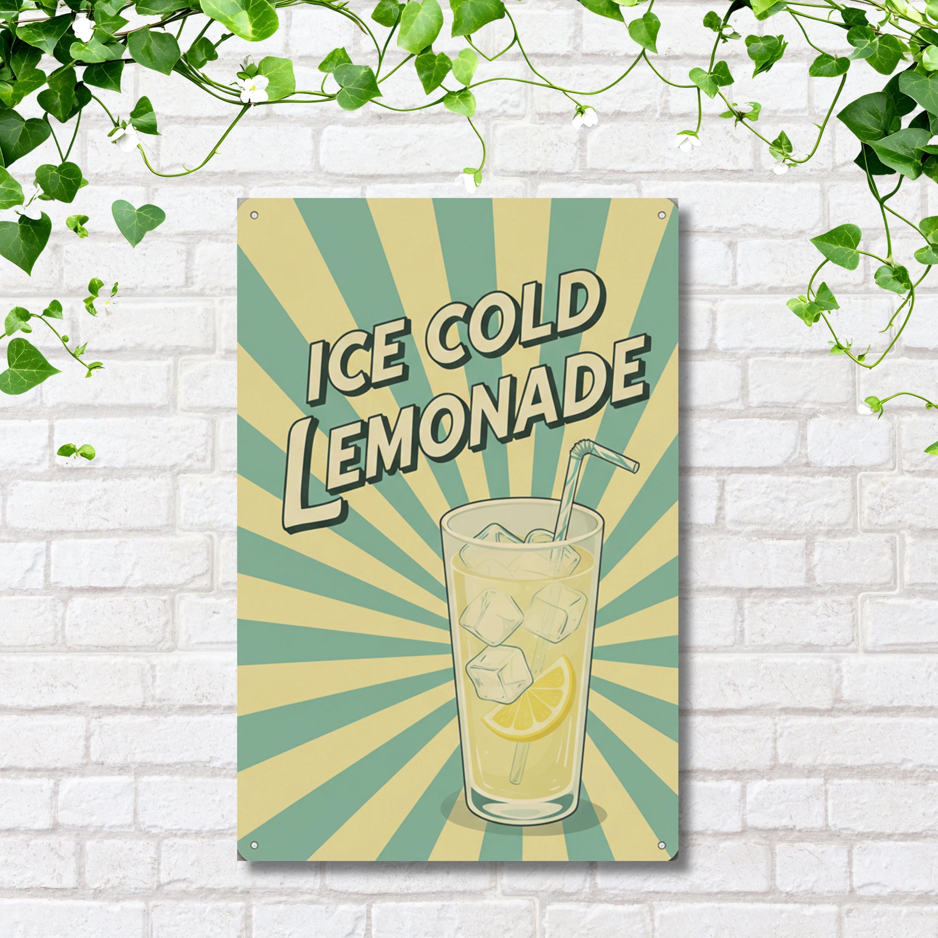 Retro Ice Cold Lemonade Metal Sign, Vintage Kitchen Decor, Summer Drink Wall Art, Cafe