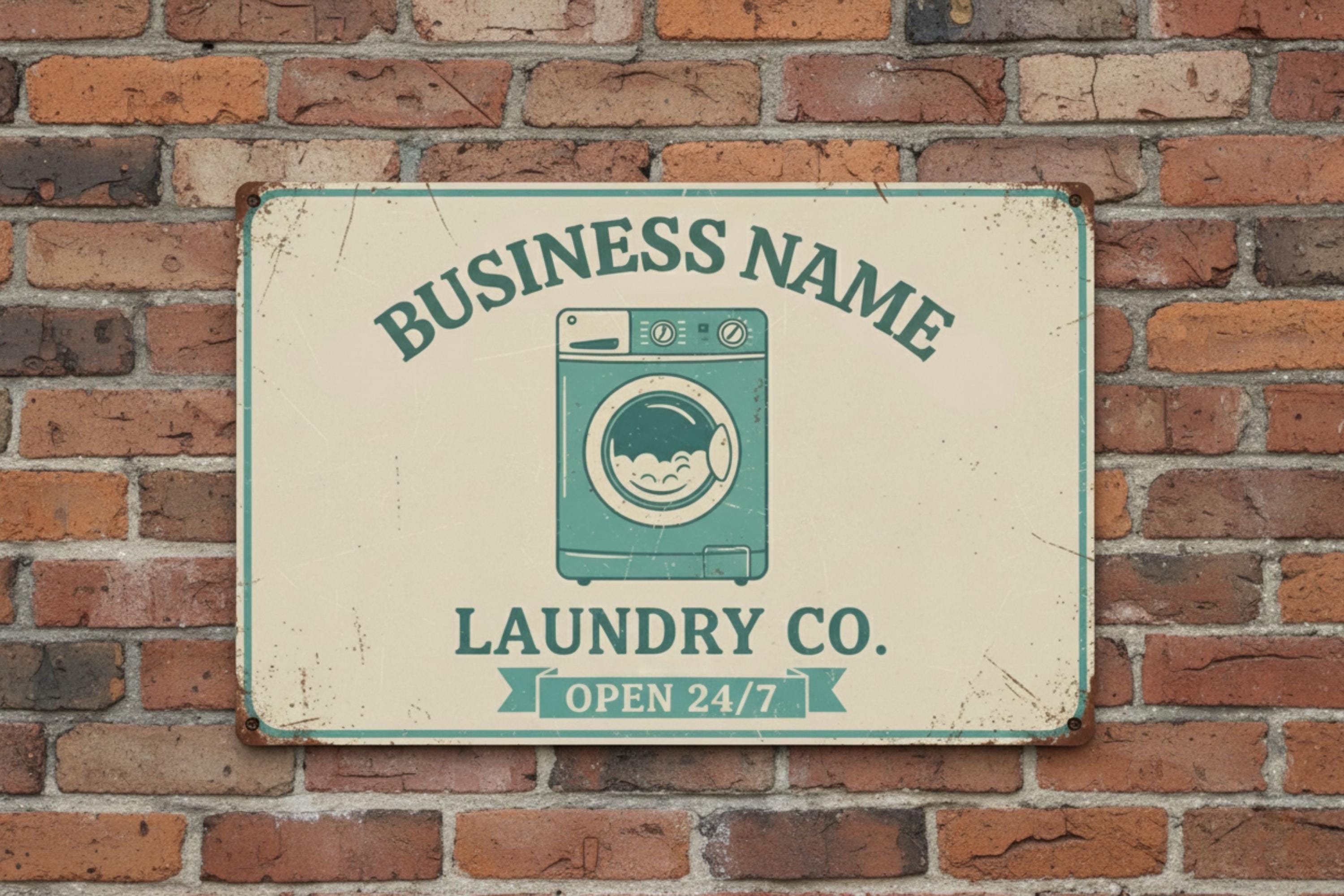 Custom Laundry Co. Sign, Personalized Metal Room Decor, Vintage Wash & Fold Plaque, Retro Laundry Machine Art, Open 24/7 Farmhouse Gift