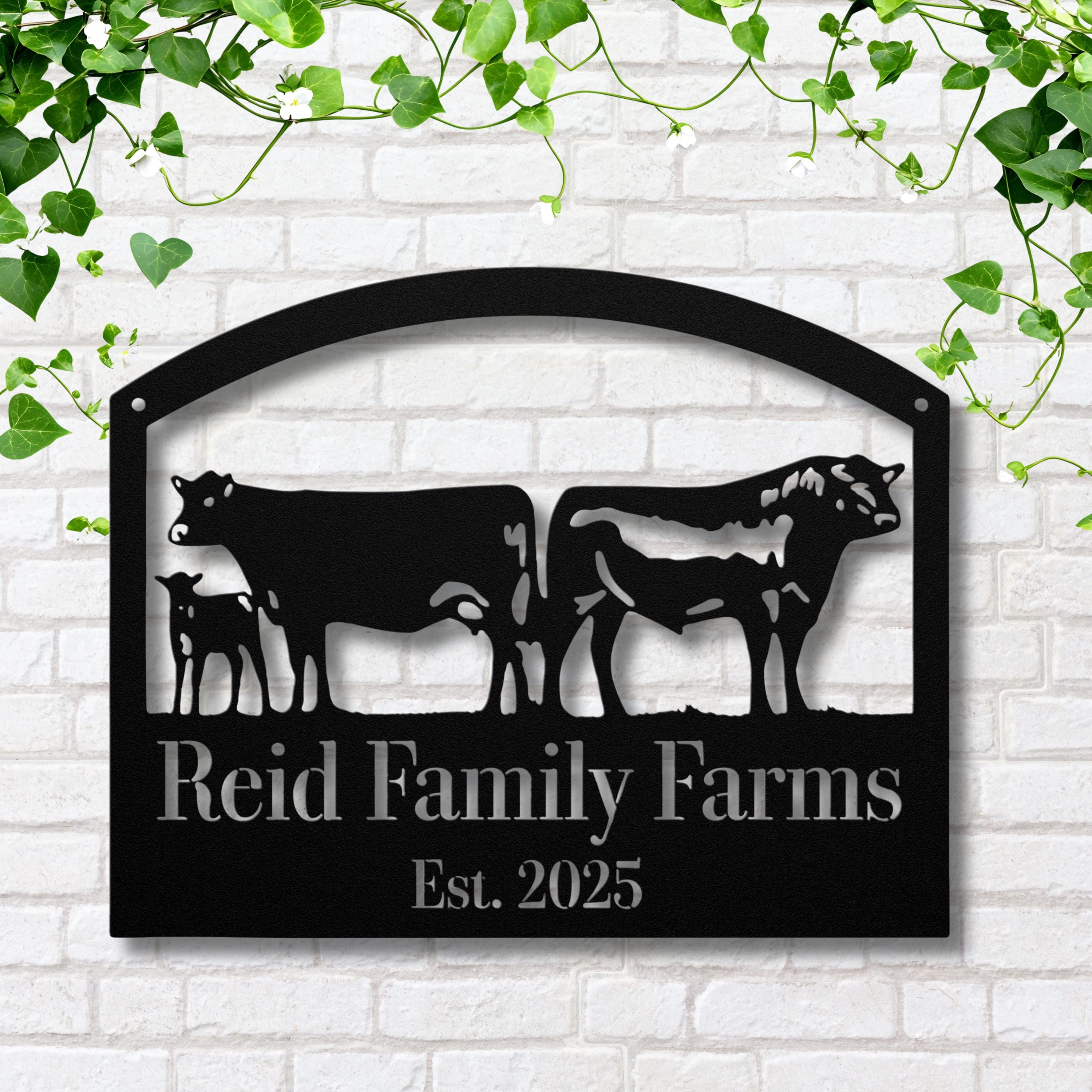 Personalized Cattle Farm Sign | Custom Cow Ranch Metal Art | Livestock Family Die-Cut | Established Date Barn Decor