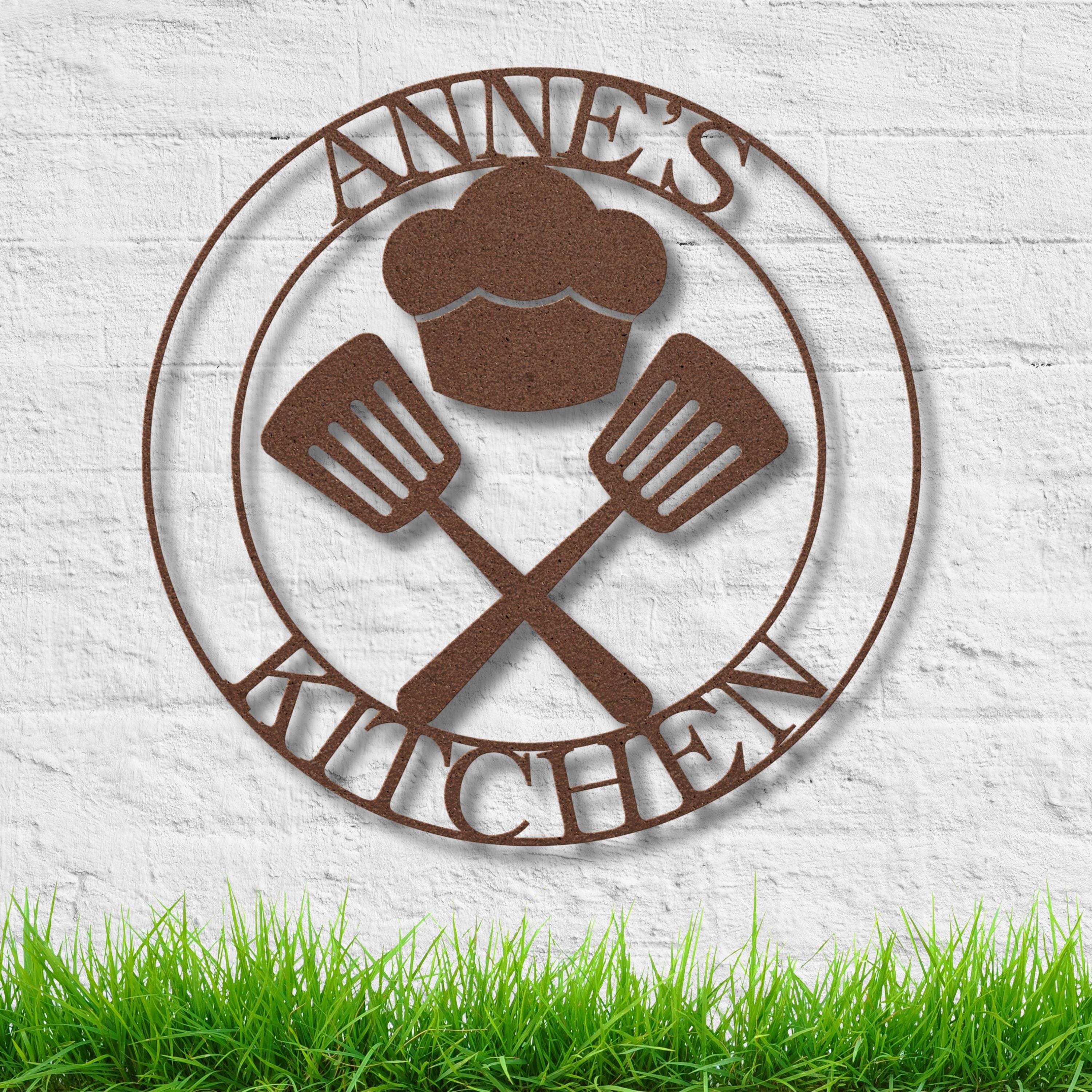 Personalized Kitchen Metal Sign, Chef Hat & Spatula Art