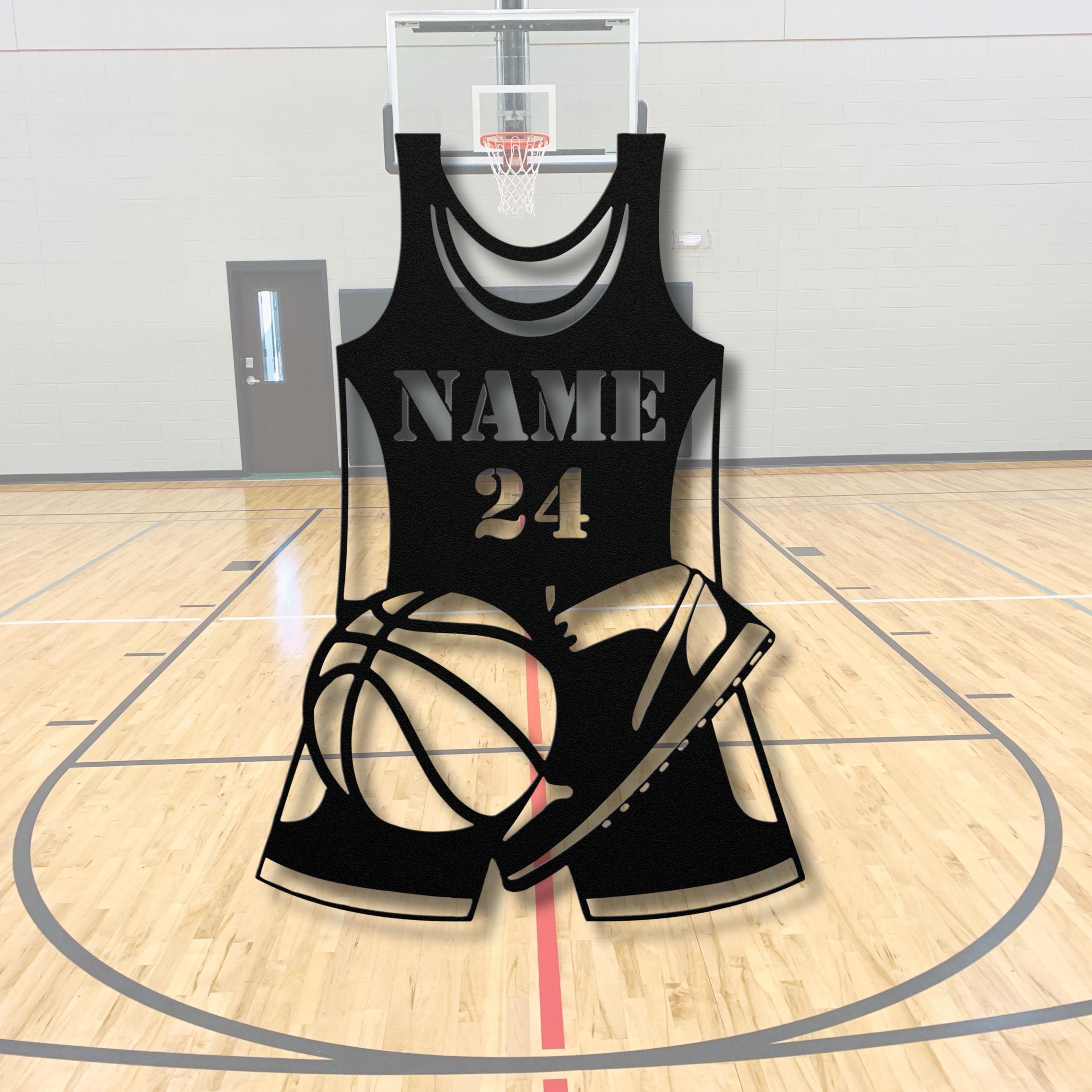 Personalized Basketball Jersey Metal Art, Custom Name Number Die-Cut Sign, Ball Shoe Decor, Athlete Team Gift, Sports Fan Wall Art