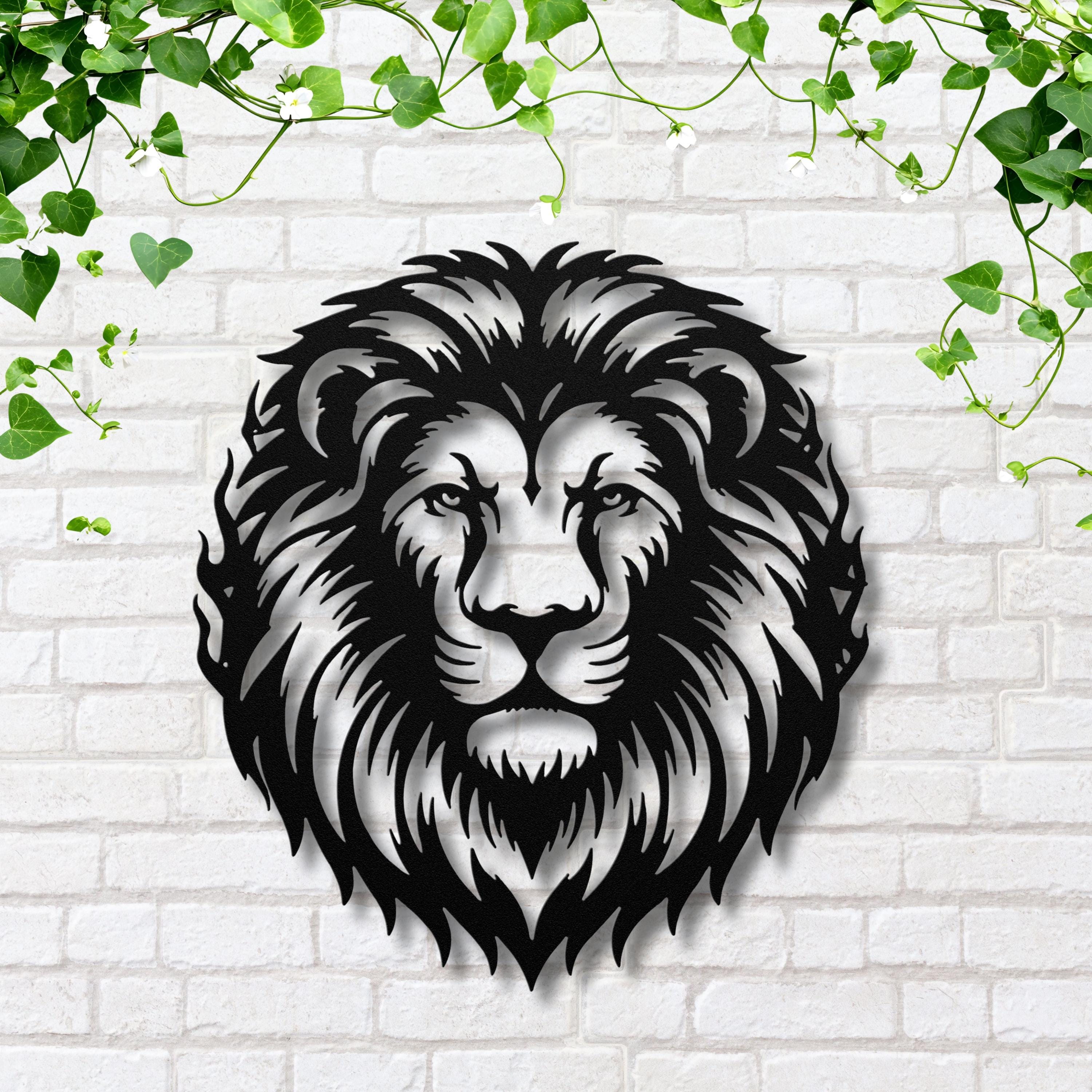 Metal Lion Head Wall Art, Geometric Safari Animal Decor, Roaring King of Jungle Sign, Majestic Wildlife Metal Art
