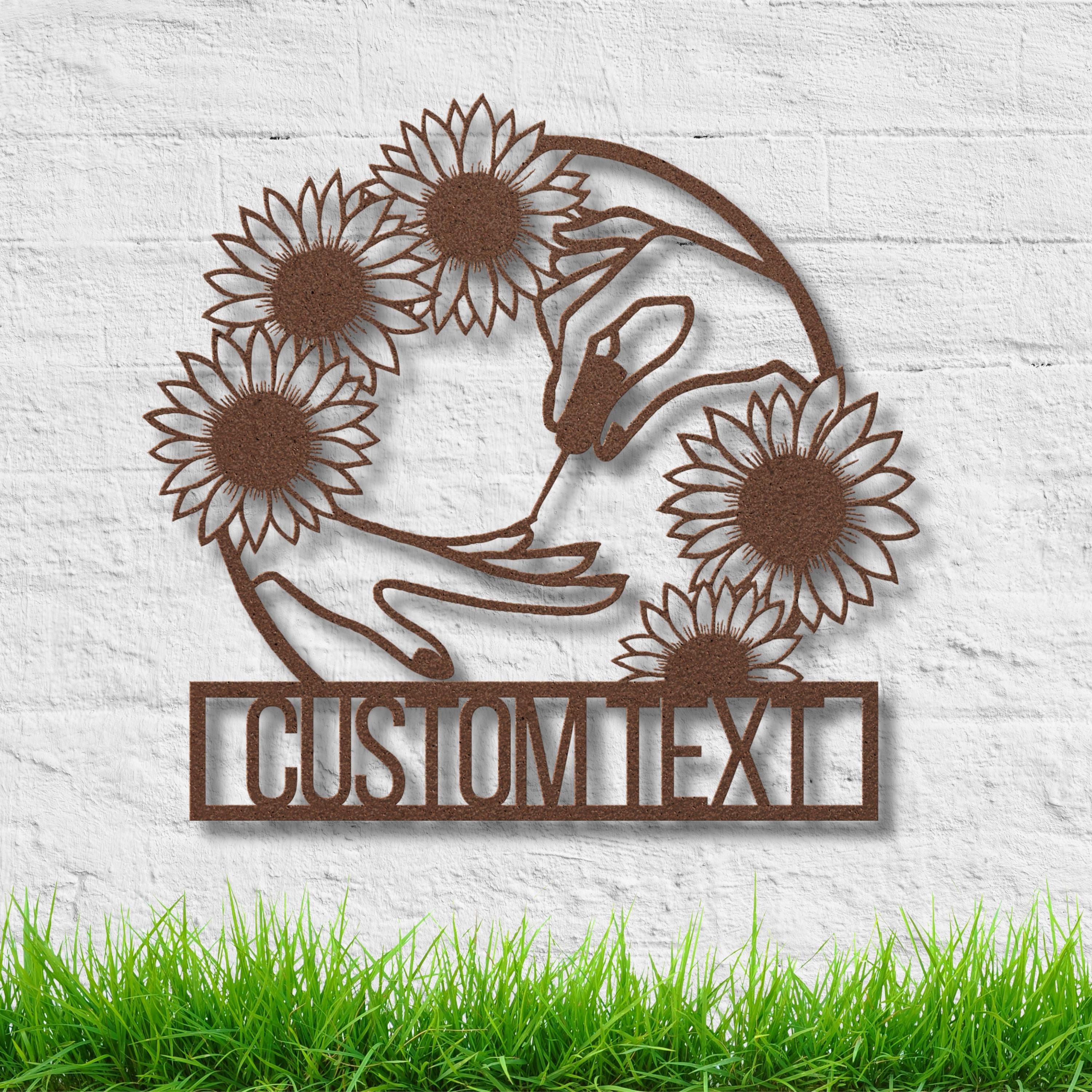 Personalized Nail Salon Metal Sign, Sunflower Hand Line Art