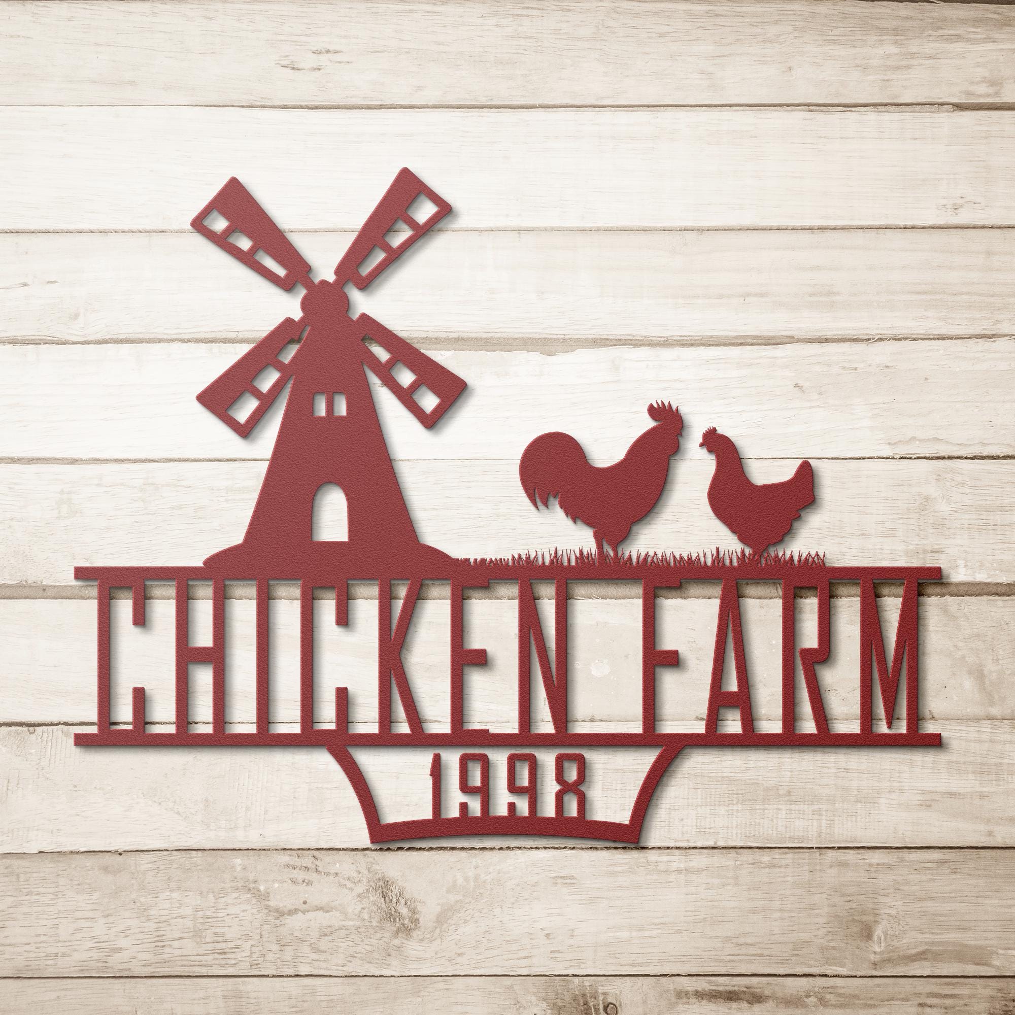 Custom Metal Farm Sign: Chicken & Windmill, Personalized Farmhouse Decor