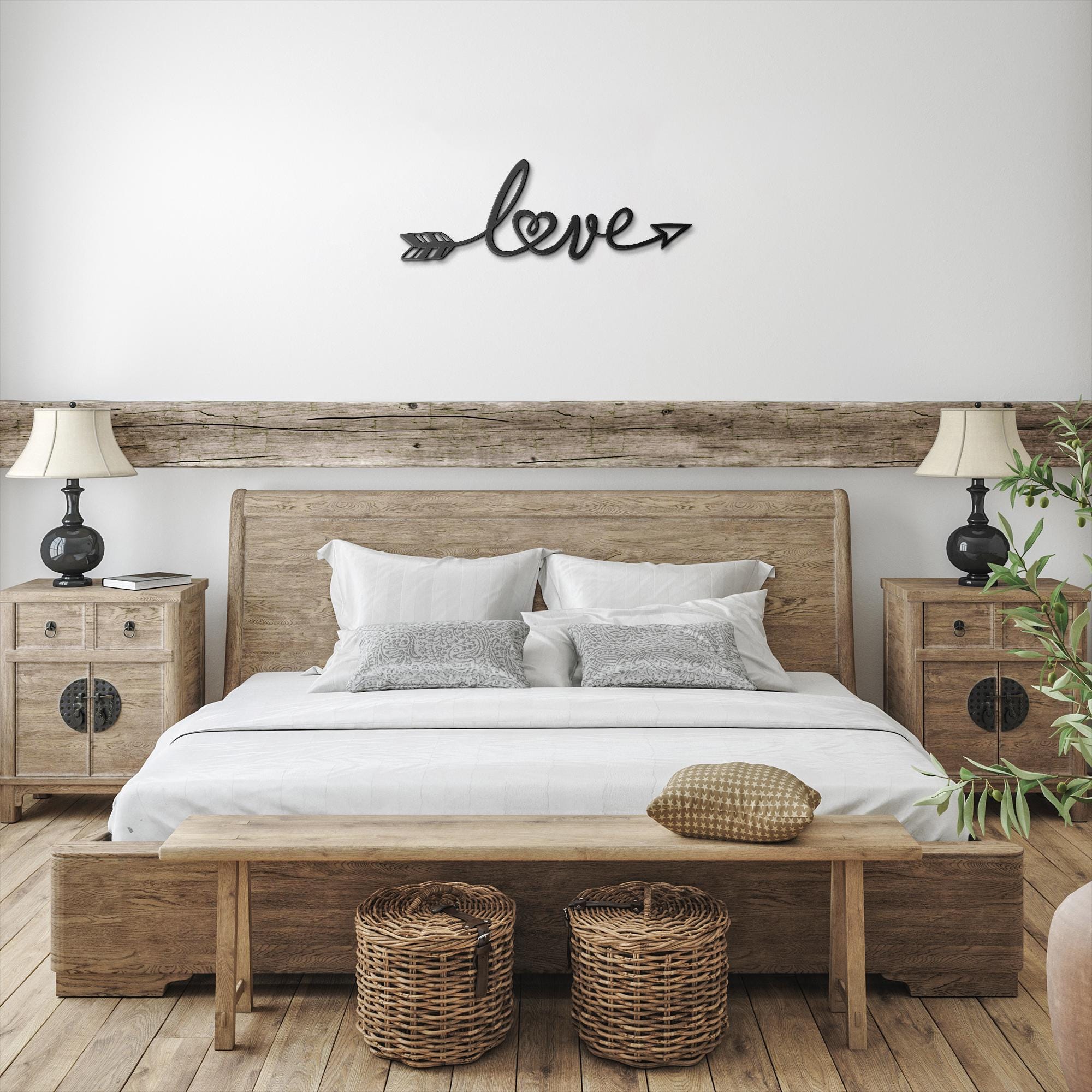 Love Arrow Metal Wall Art, Script Heart Sign, Romantic Bedroom Wall Decor