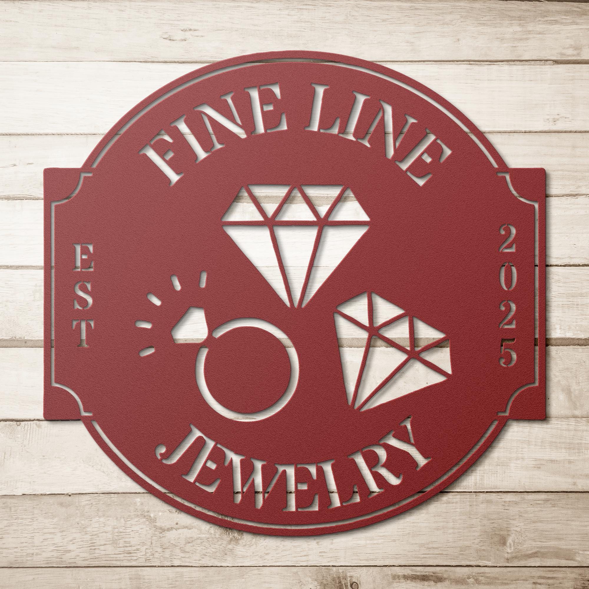 Custom Jewelry Business Sign | Personalized Metal Logo | Diamond Est. Date Shop Decor