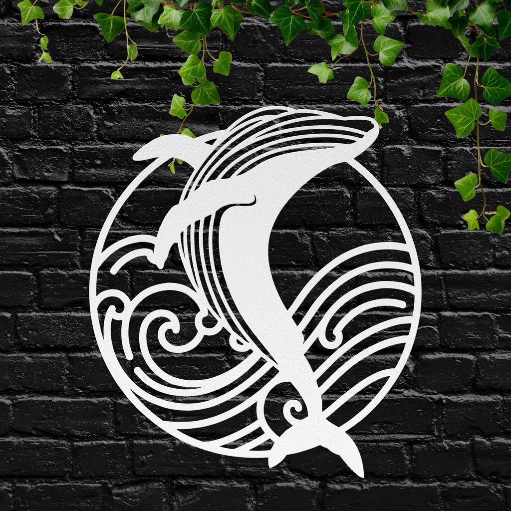 Whale Metal Wall Art: Modern Ocean Wave Steel Sign