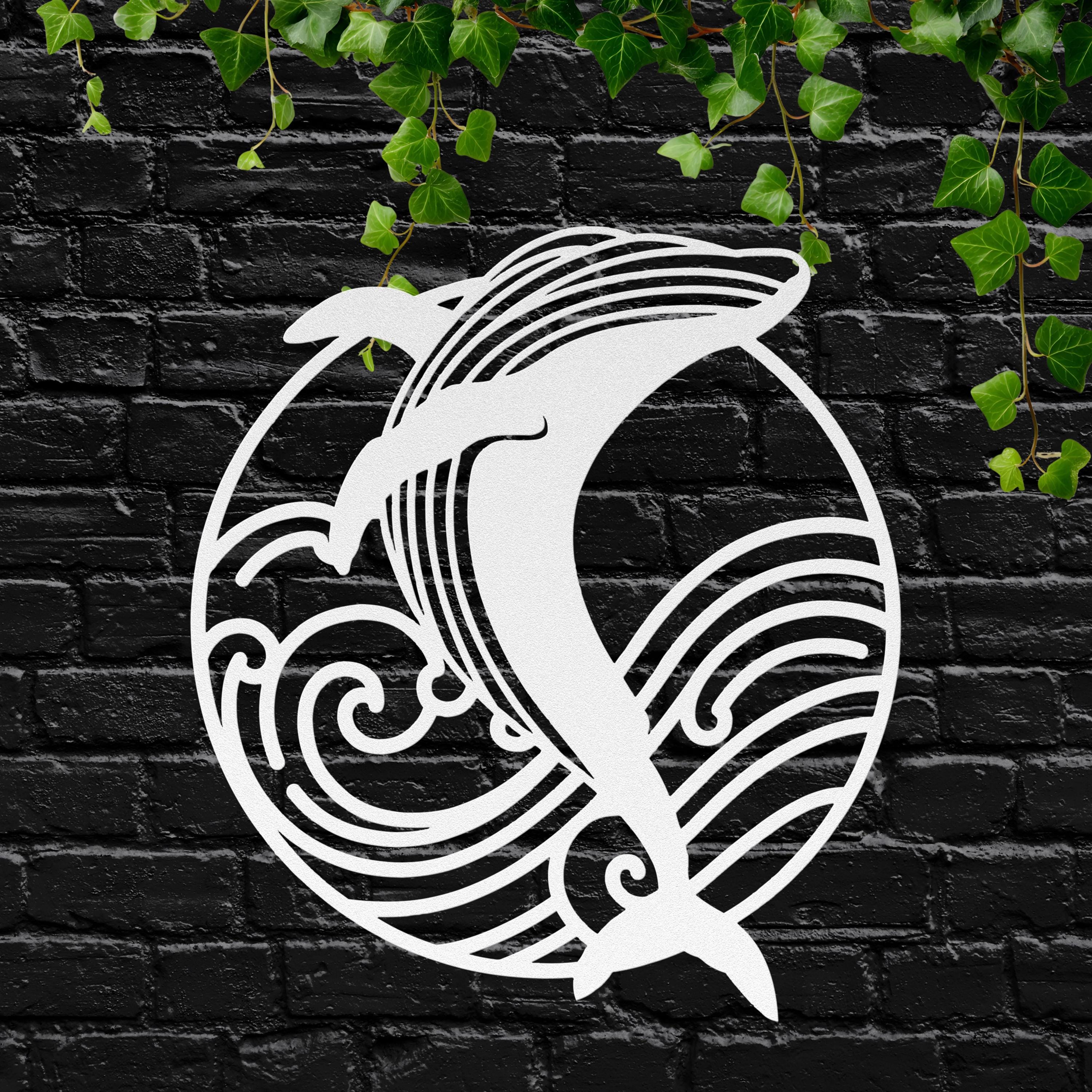 Whale Metal Wall Art: Modern Ocean Wave Steel Sign