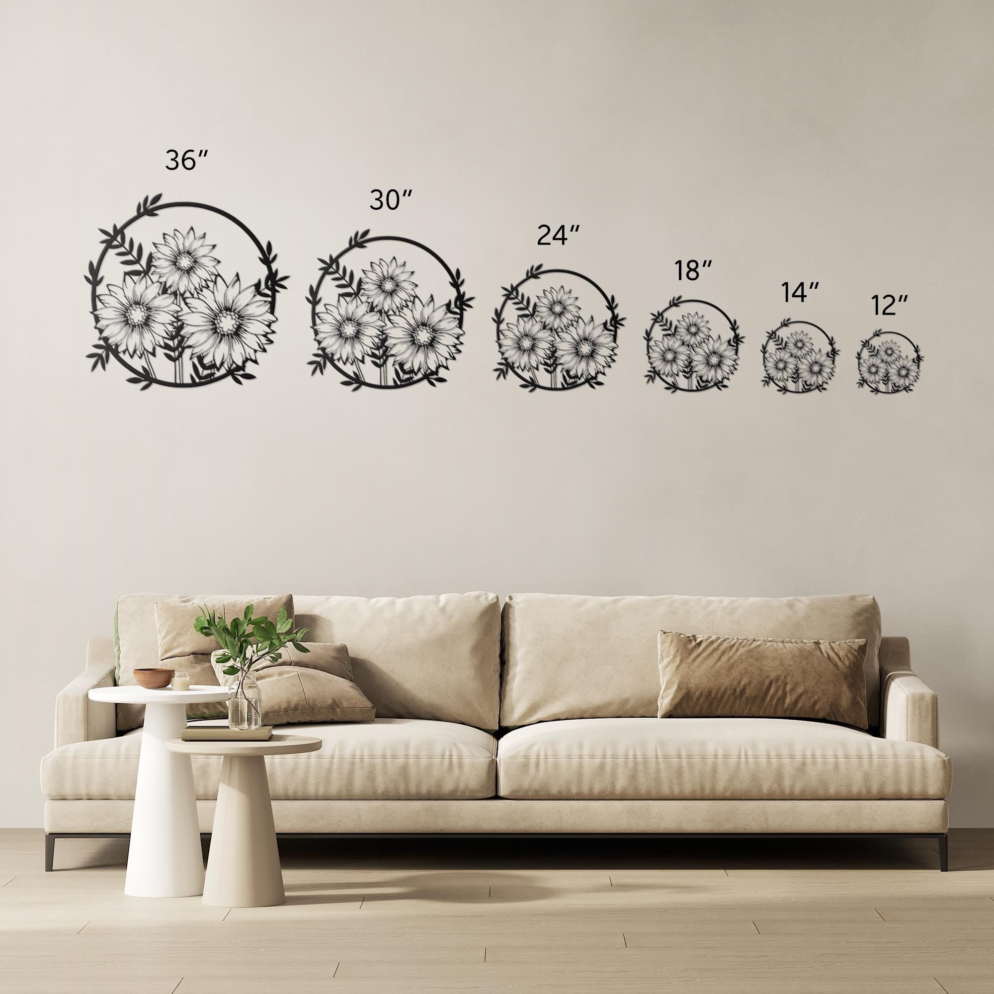 Sunflower Metal Wall Art - Rustic Farmhouse Floral Outline Decor With Metal Flower Ring
