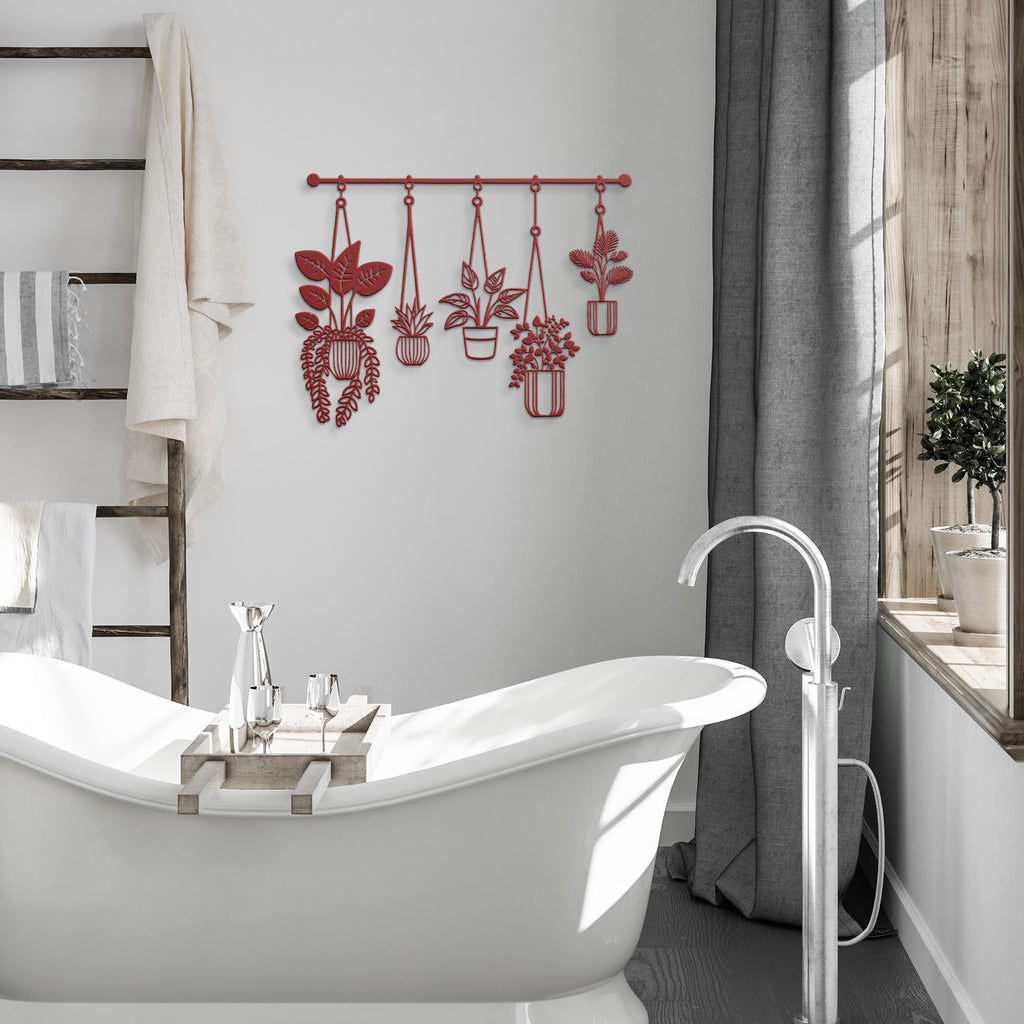 Metal Hanging Potted Plants Wall Art | Minimalist Indoor Garden Sign