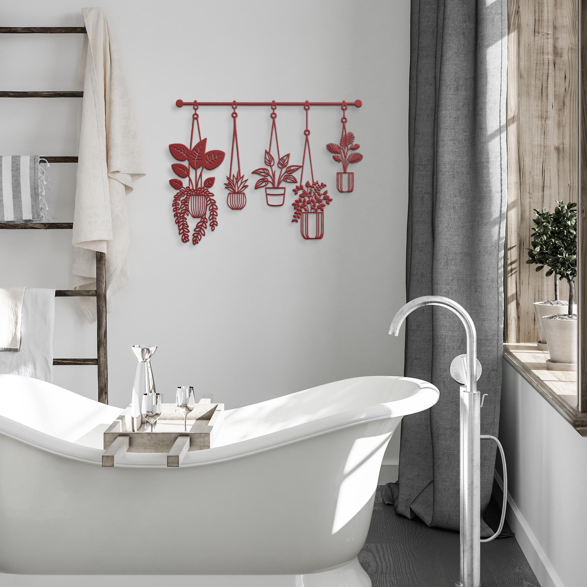 Metal Hanging Potted Plants Wall Art | Minimalist Indoor Garden Sign