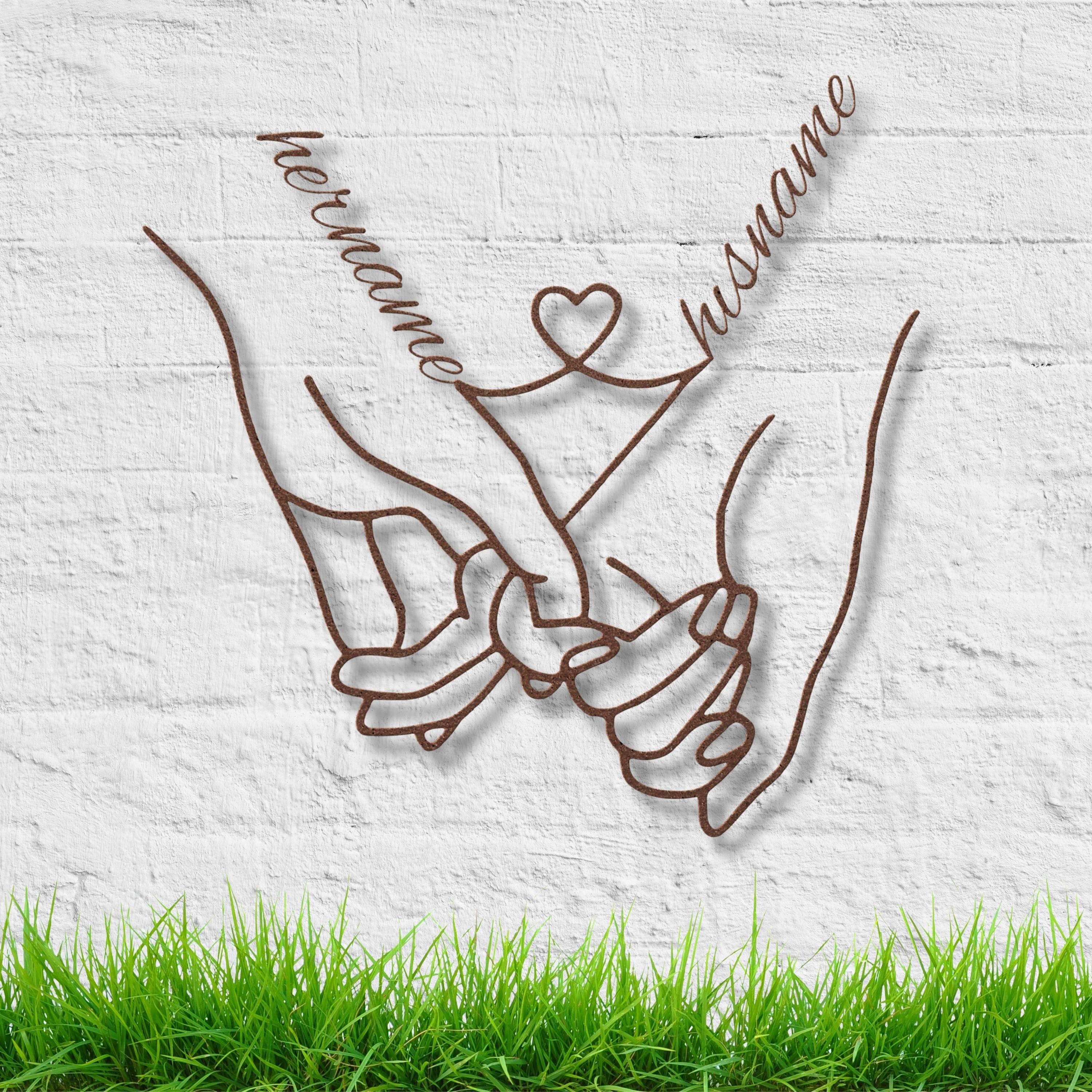 Personalized Couple Hands Metal Sign, Custom Name Wall Art