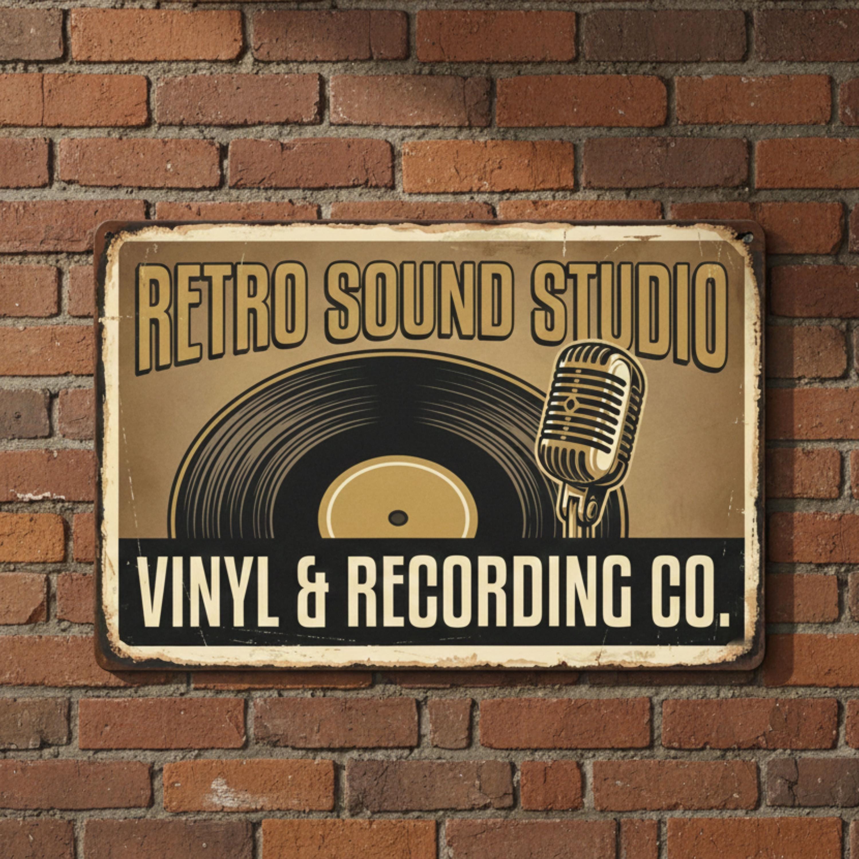 Retro Sound Studio Sign - Custom Metal Wall Plaque with Vintage Microphone Art