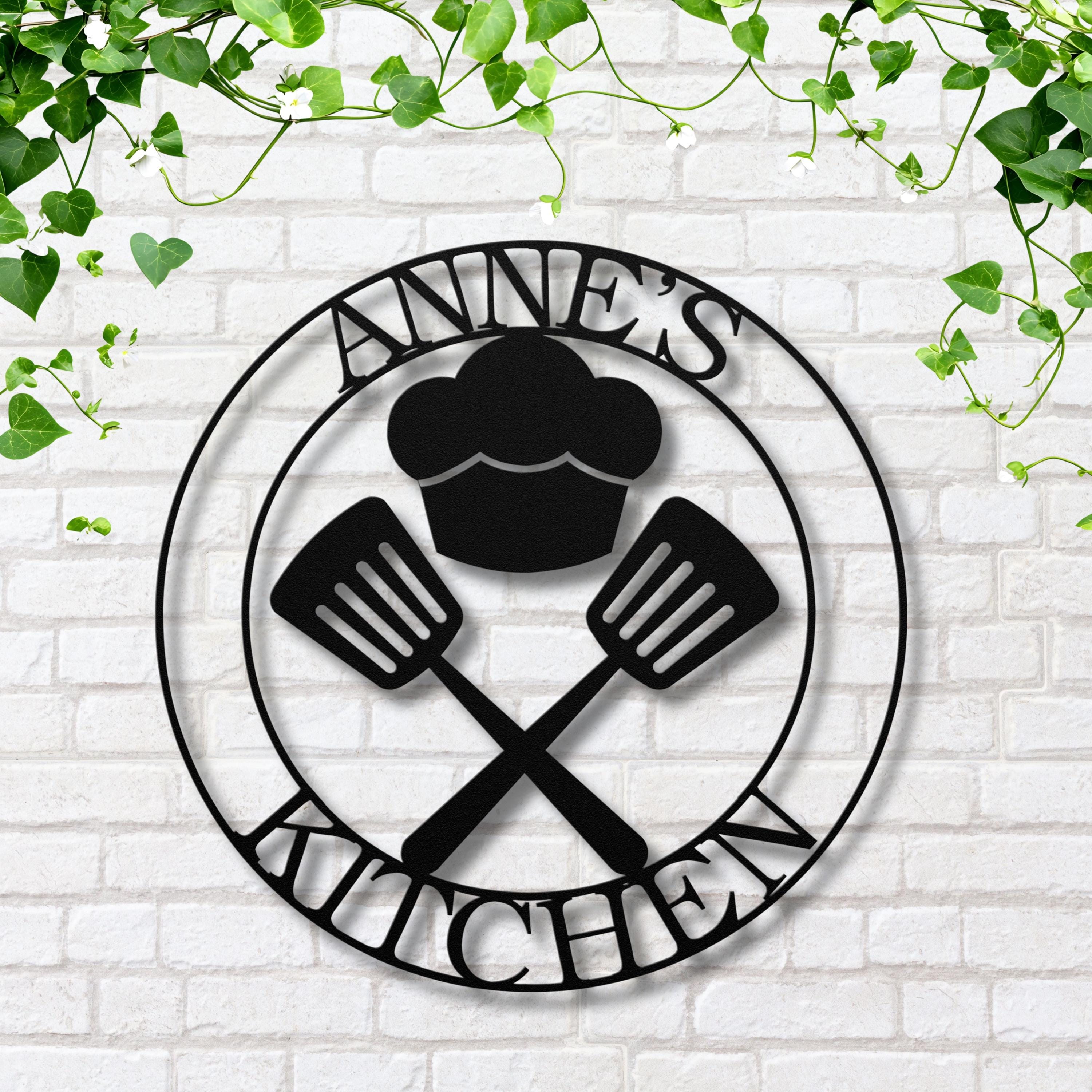 Personalized Kitchen Metal Sign, Chef Hat & Spatula Art
