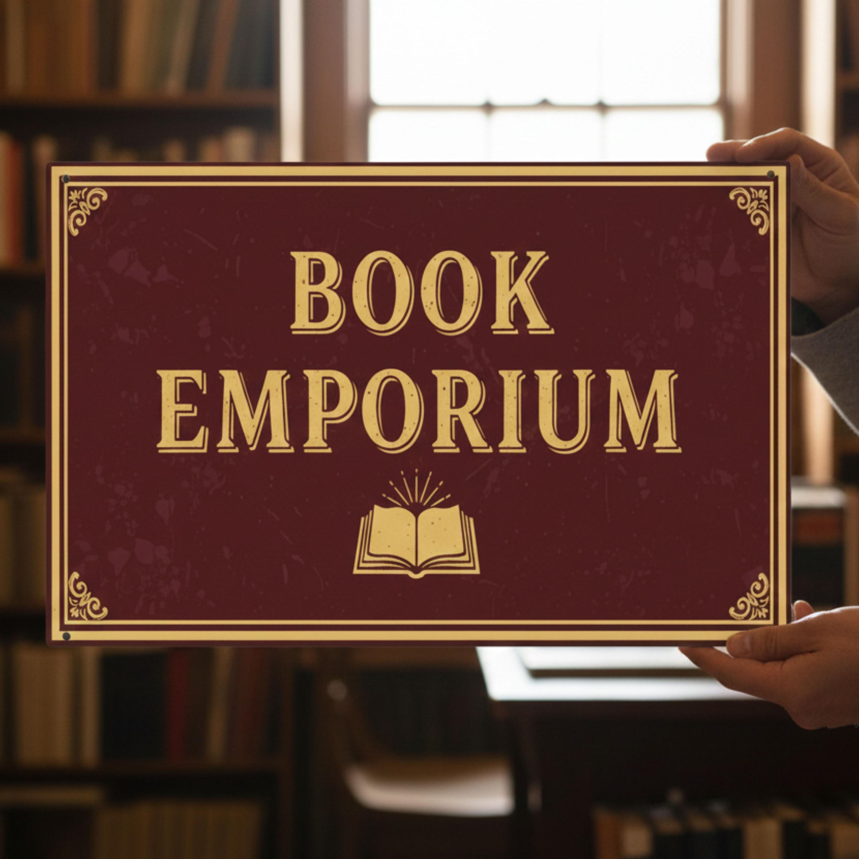 Book Emporium Metal Sign, Vintage Bookstore Decor, Library Wall Art, Antique Reader Gift