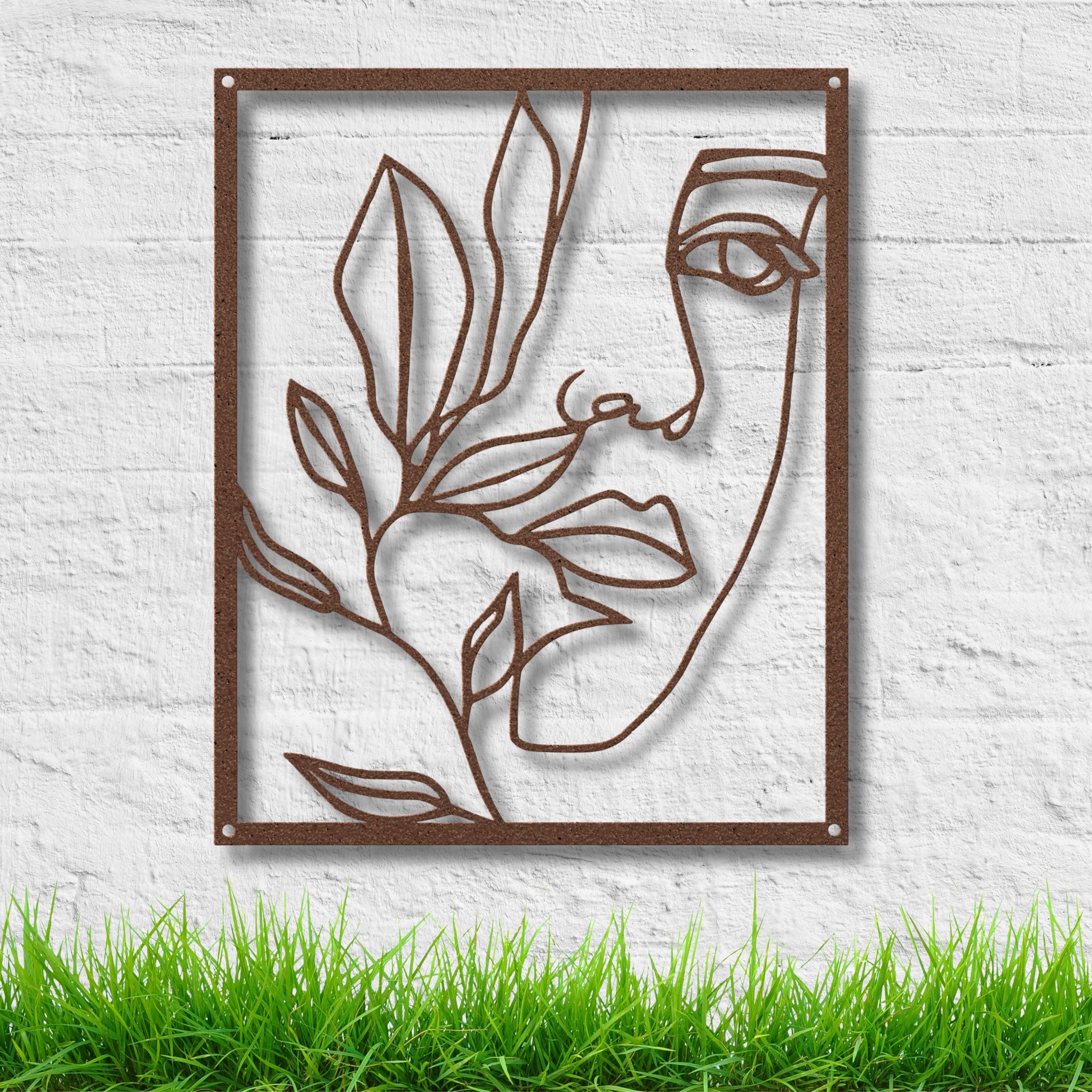 Minimalist Face Metal Wall Art | Abstract One Line Art with Leaves | Modern Aesthetic Home Decor