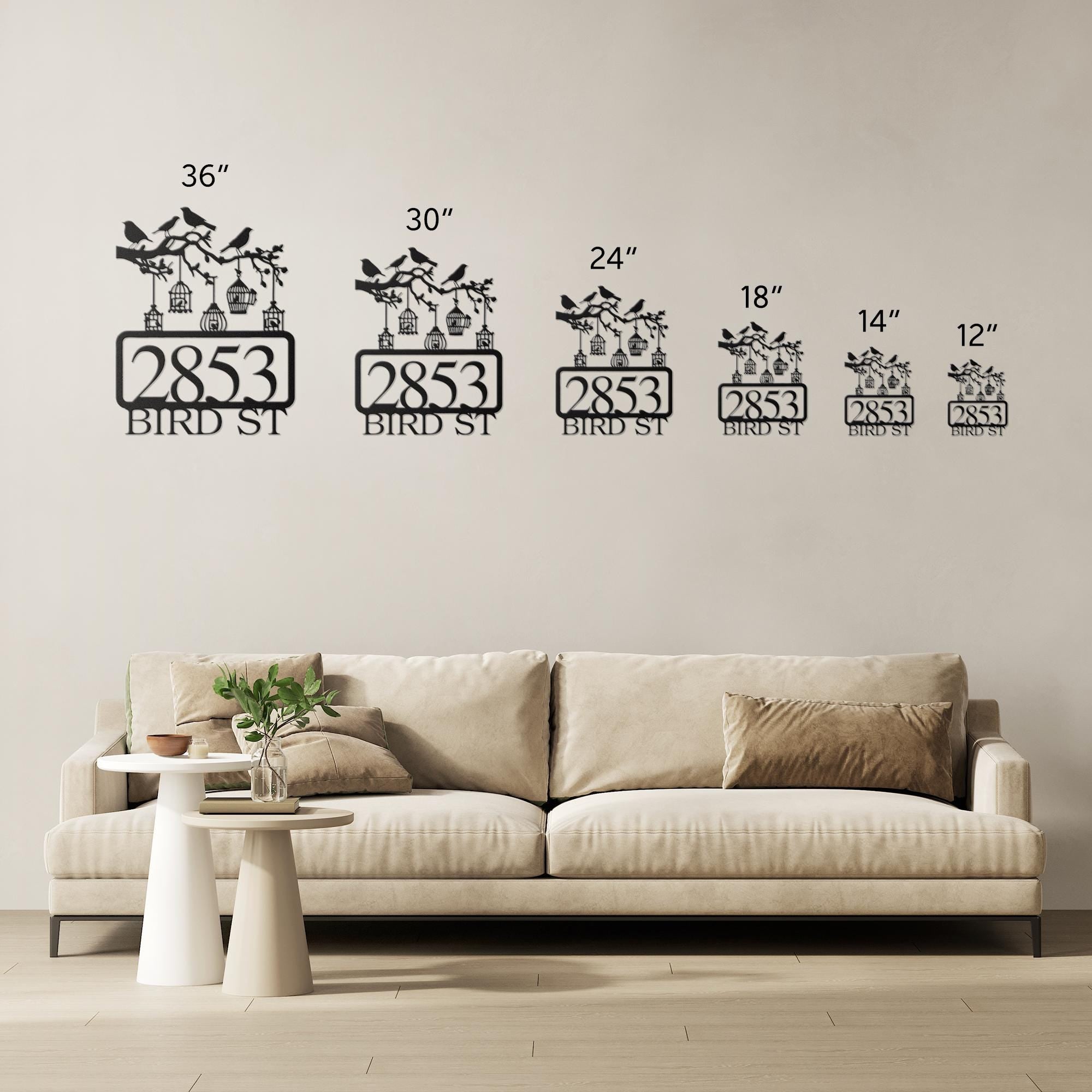 Personalized Bird Address Sign, Custom Metal House Numbers, Bird Cage Wall Art, Unique Home Decor, New Homeowner Gift