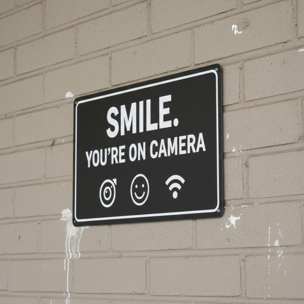 Smile You're On Camera Metal Sign, Security Warning, CCTV Notice, Home Safety Decor