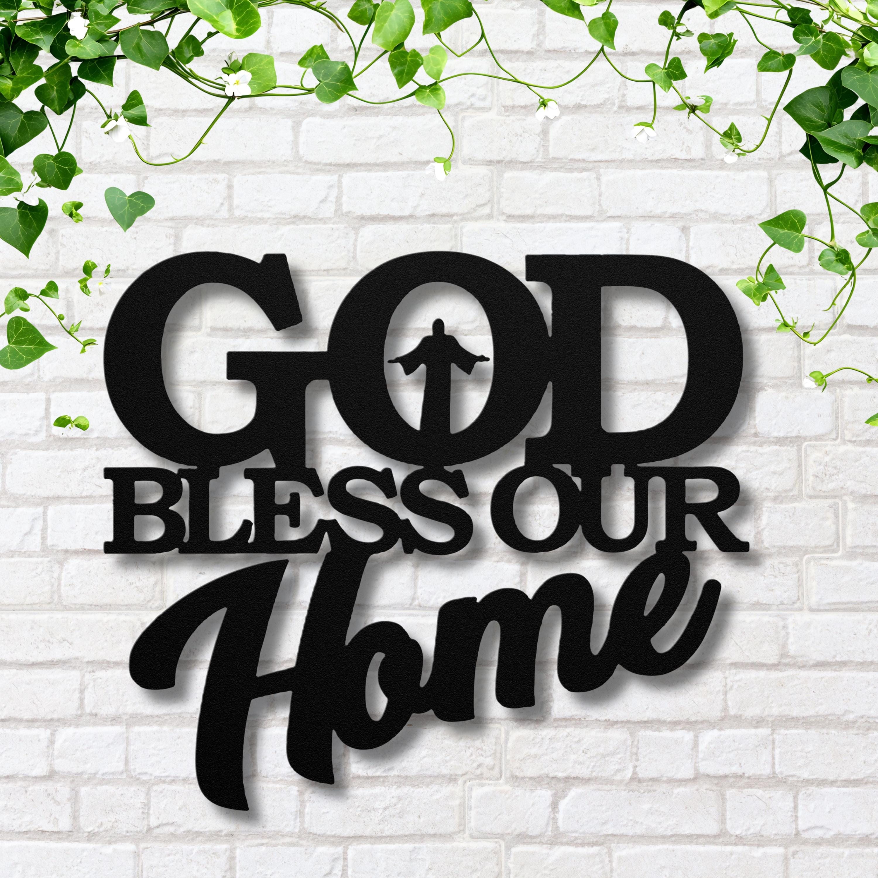 God Bless Our Home Metal Sign | Christian Word Art Decor | Religious Scripture Silhouette | Faith-Based Housewarming Gift