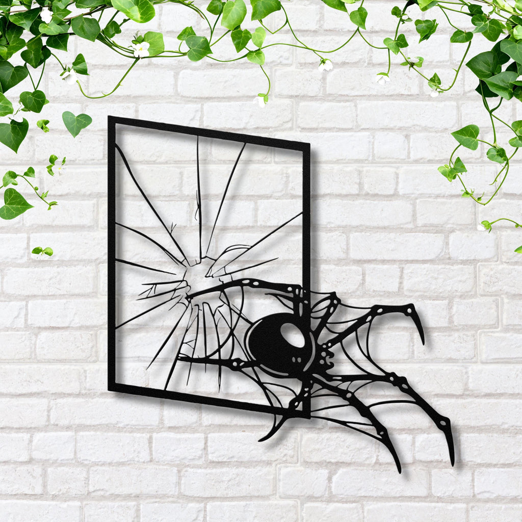 Spider Metal Wall Art, Halloween Horror Decor, Cracked Window Sign, Spooky Gothic Home Decor, Creepy Crawly Metal Art Gift