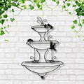 Tiered Fountain Metal Wall Art, Garden Bird Bath Decor, Elegant Nature Silhouette Sign