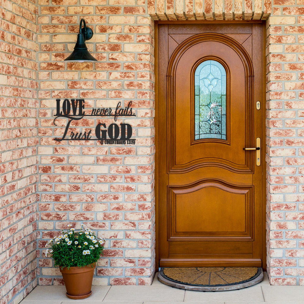 Love Never Fails Metal Wall Art, Christian Home Decor
