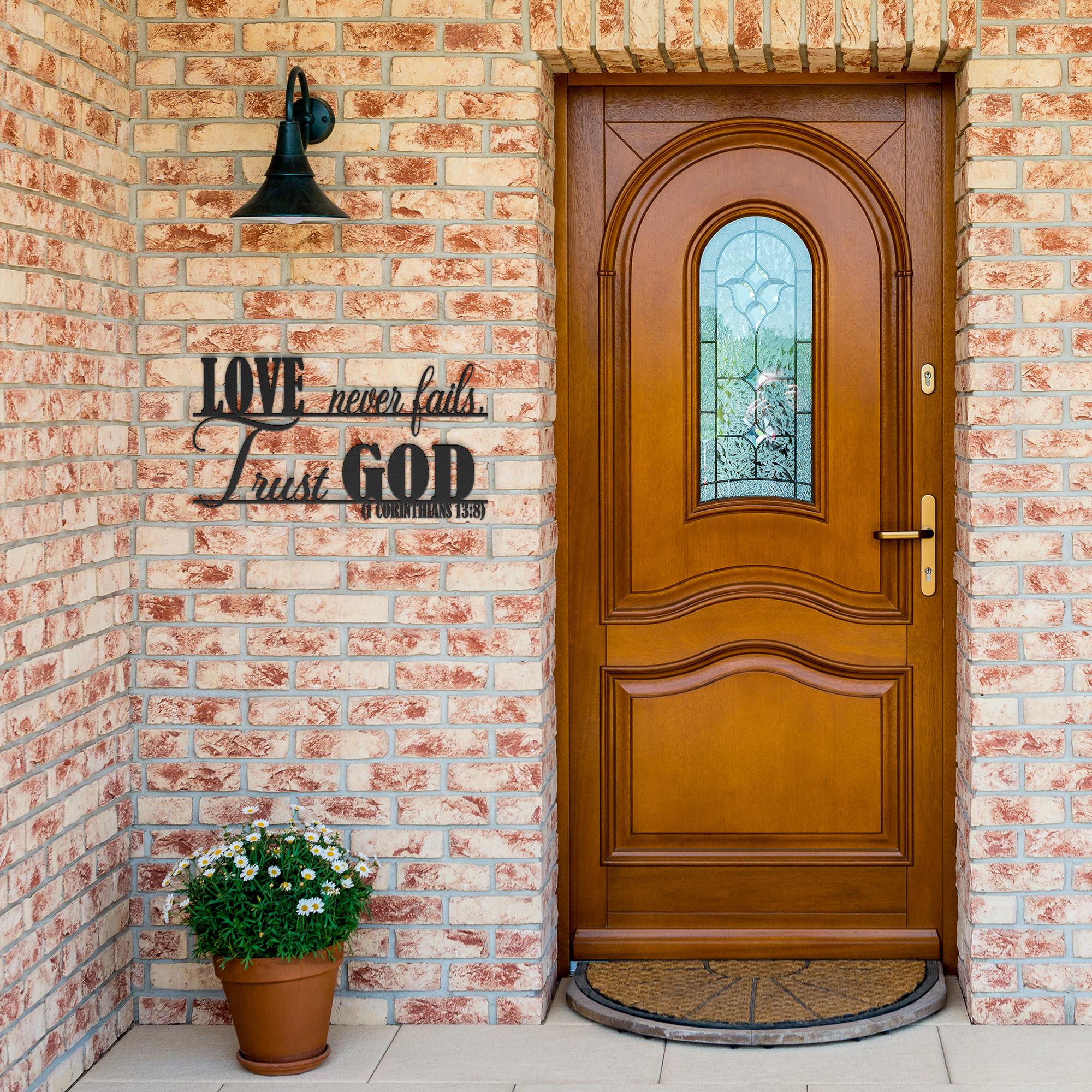 Love Never Fails Metal Wall Art, Christian Home Decor