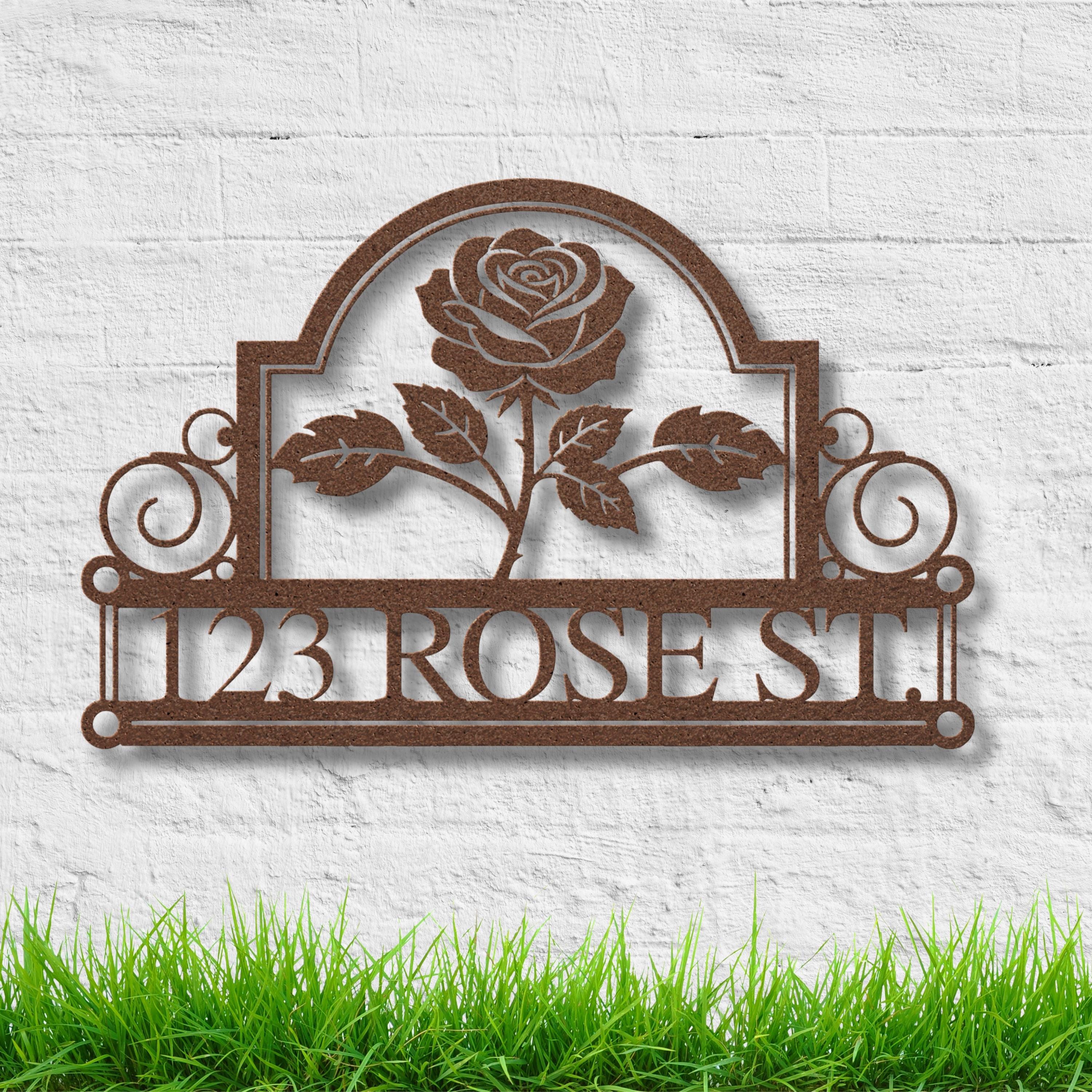 Custom Rose Metal House Number Sign, Personalized Address Plaque