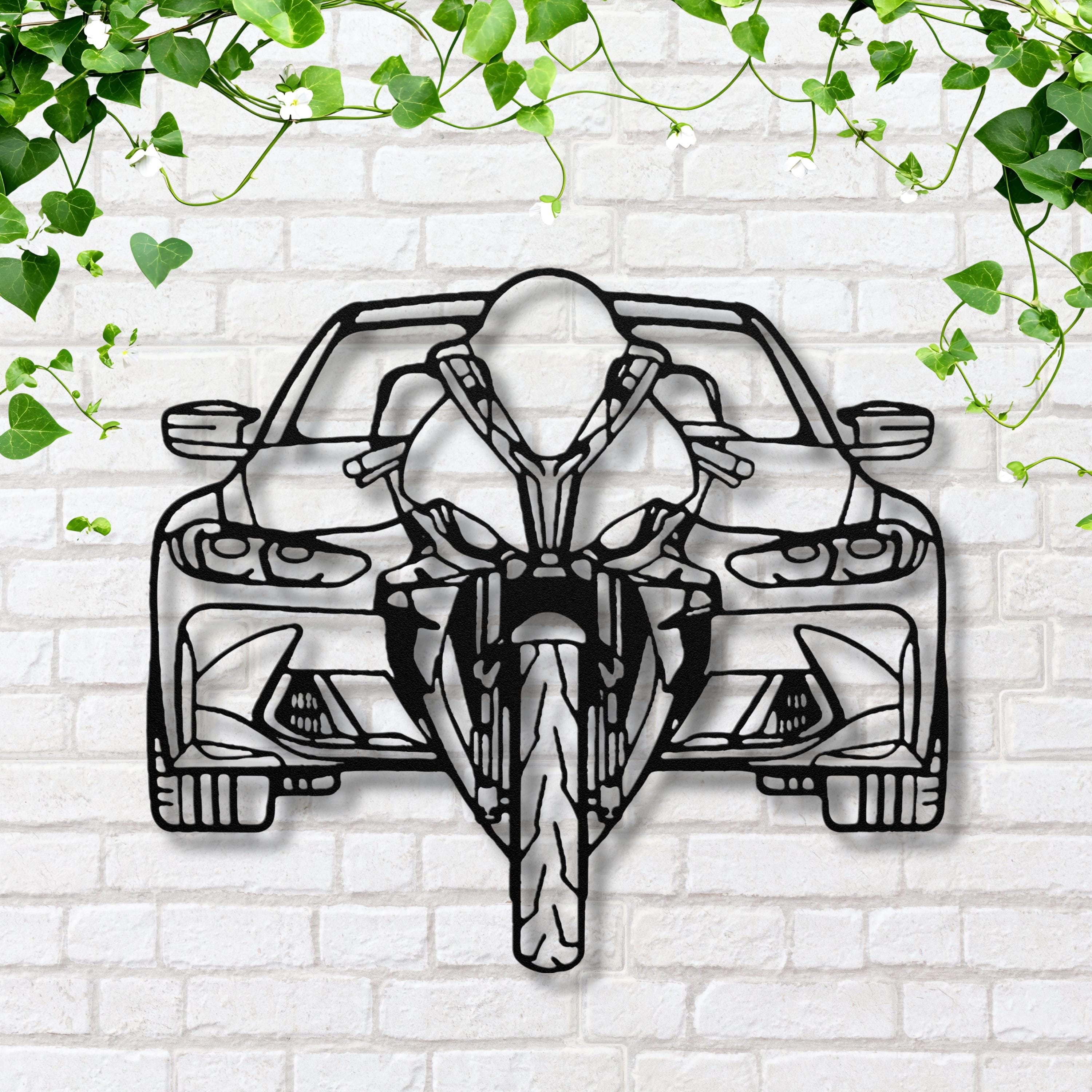Car and Motorcycle Metal Wall Art | Automotive Duet Silhouette | Front View Die-Cut Sign | Garage Decor | Motorhead Gift