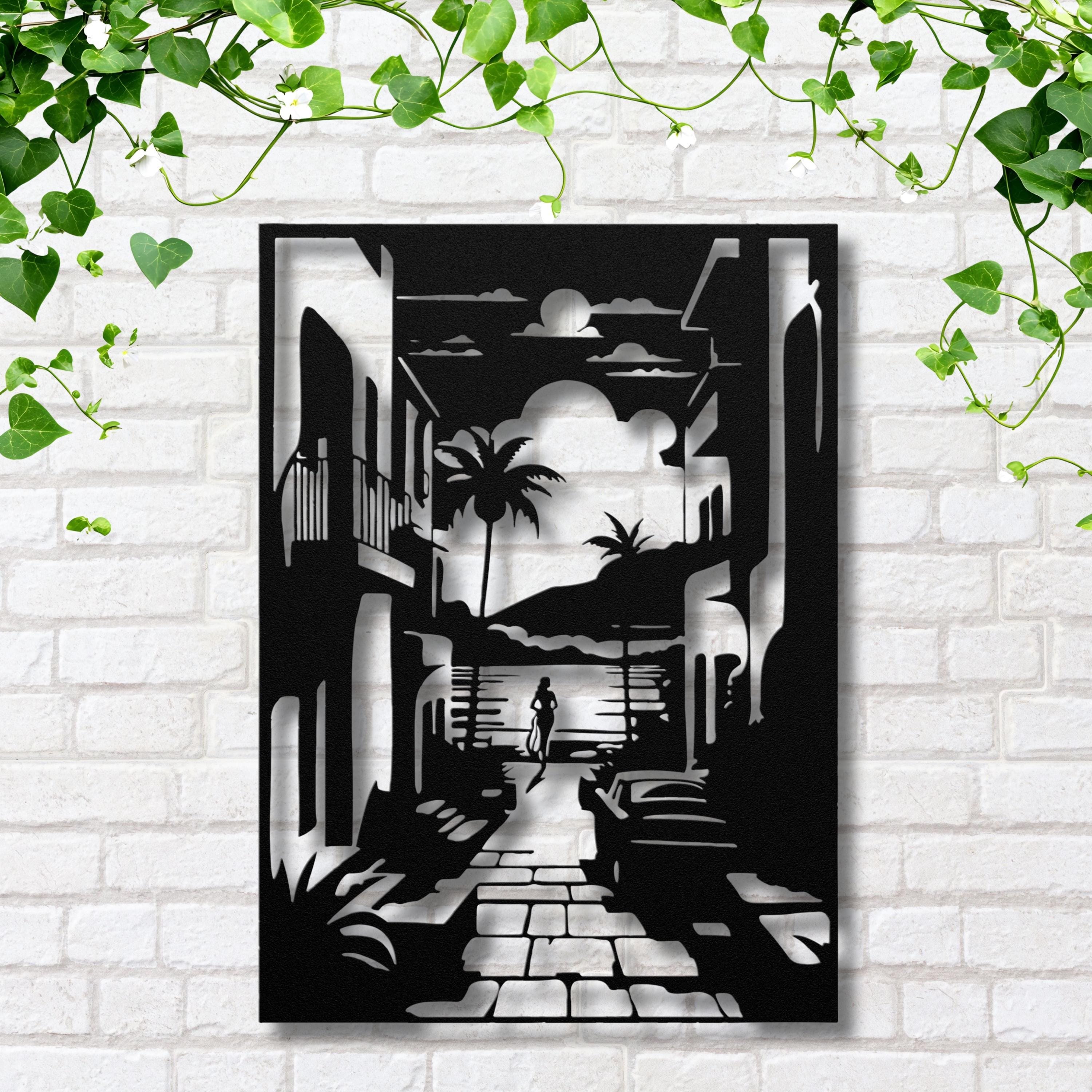 Mediterranean Street Metal Wall Art, Coastal Decor, Summer Beach House, Patio Sign