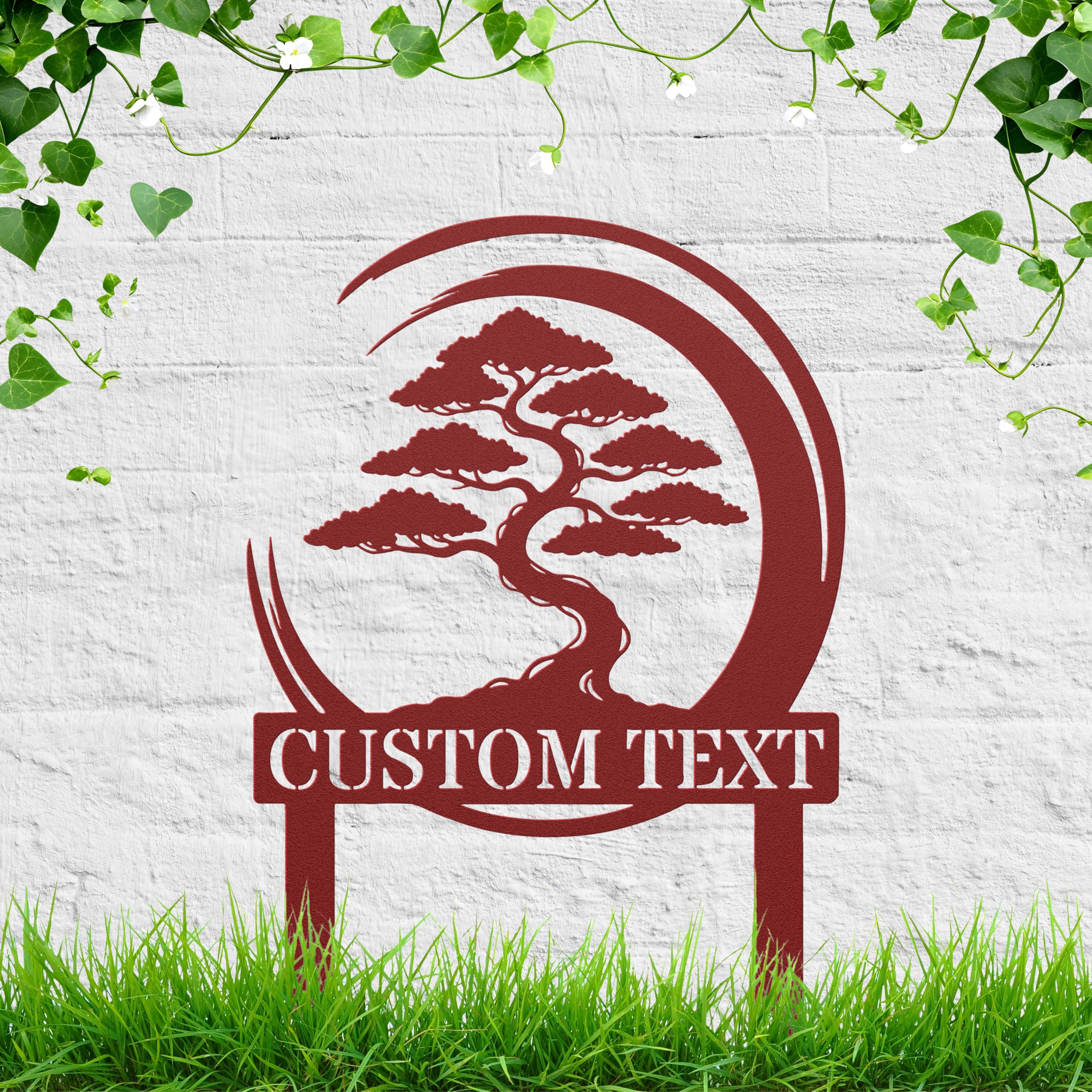 Personalized Bonsai Tree Metal Sign, Garden Stake, Custom Zen Yard Art, Die Cut Gift