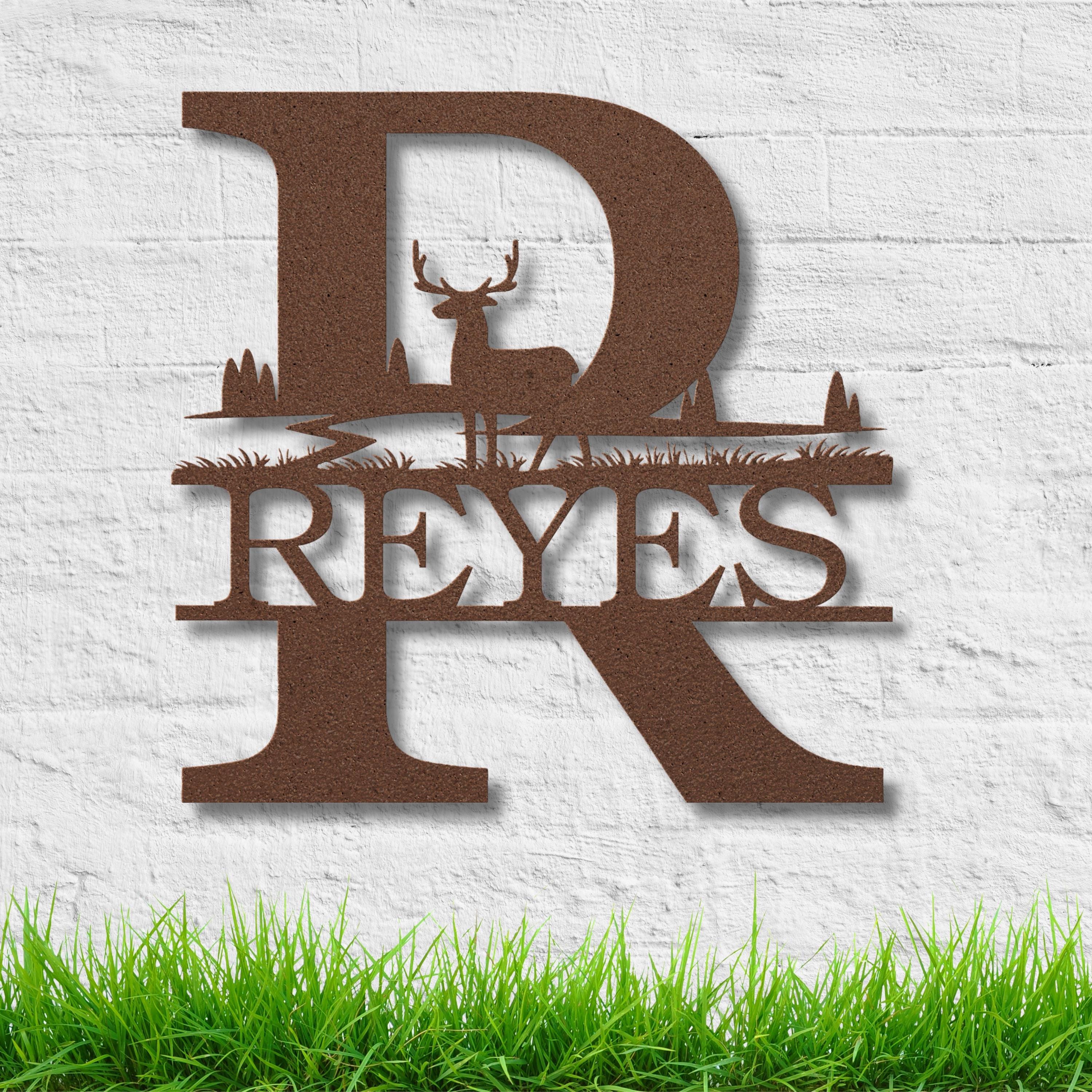 Personalized Split Letter Sign, Initial Deer Metal Monogram, Custom Family Name Sign, Rustic Hunting Decor, Die Cut Wall Art