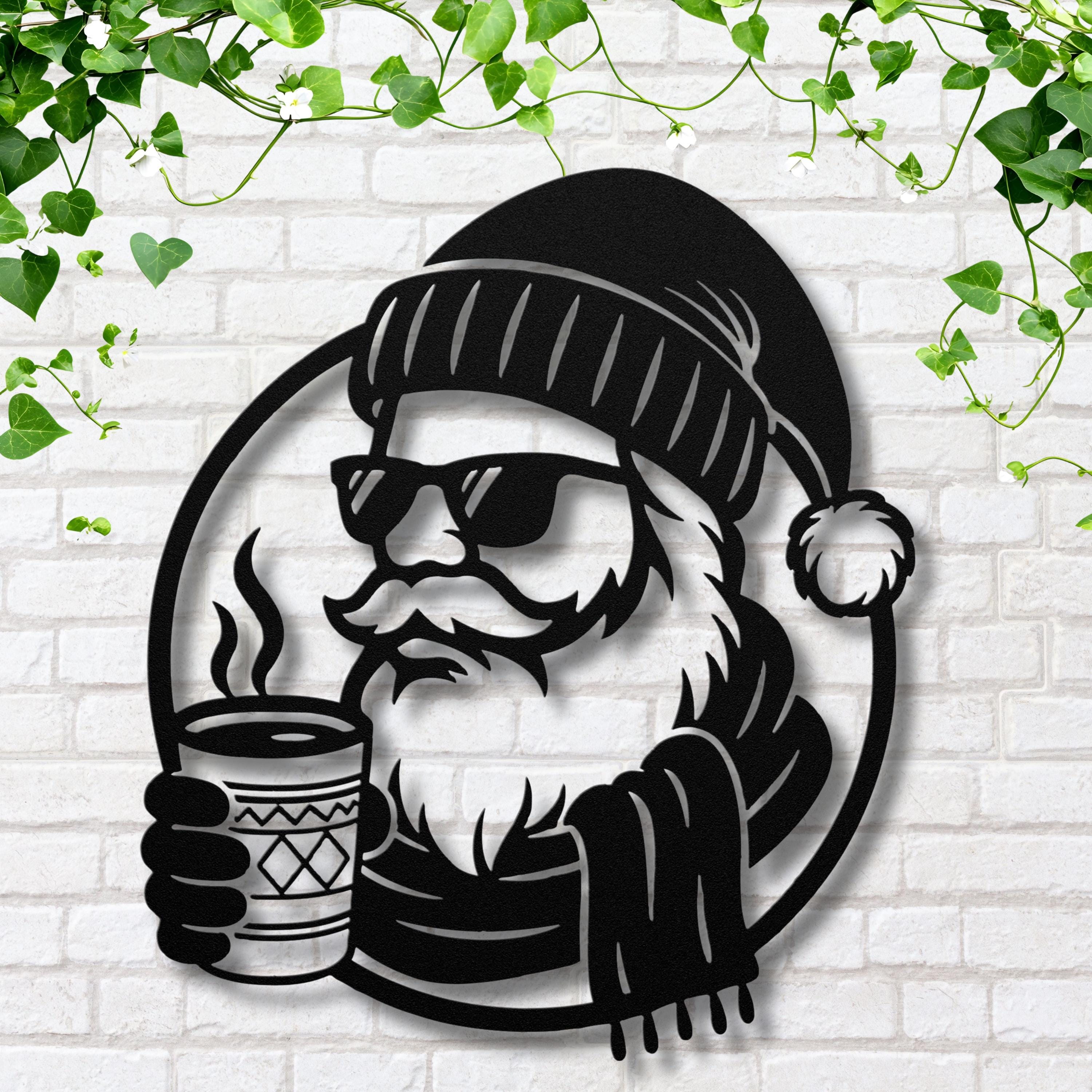 Cool Santa in Sunglasses Metal Wall Art | Die-Cut Christmas Holiday Sign | Modern Funny Winter Cabin Decor