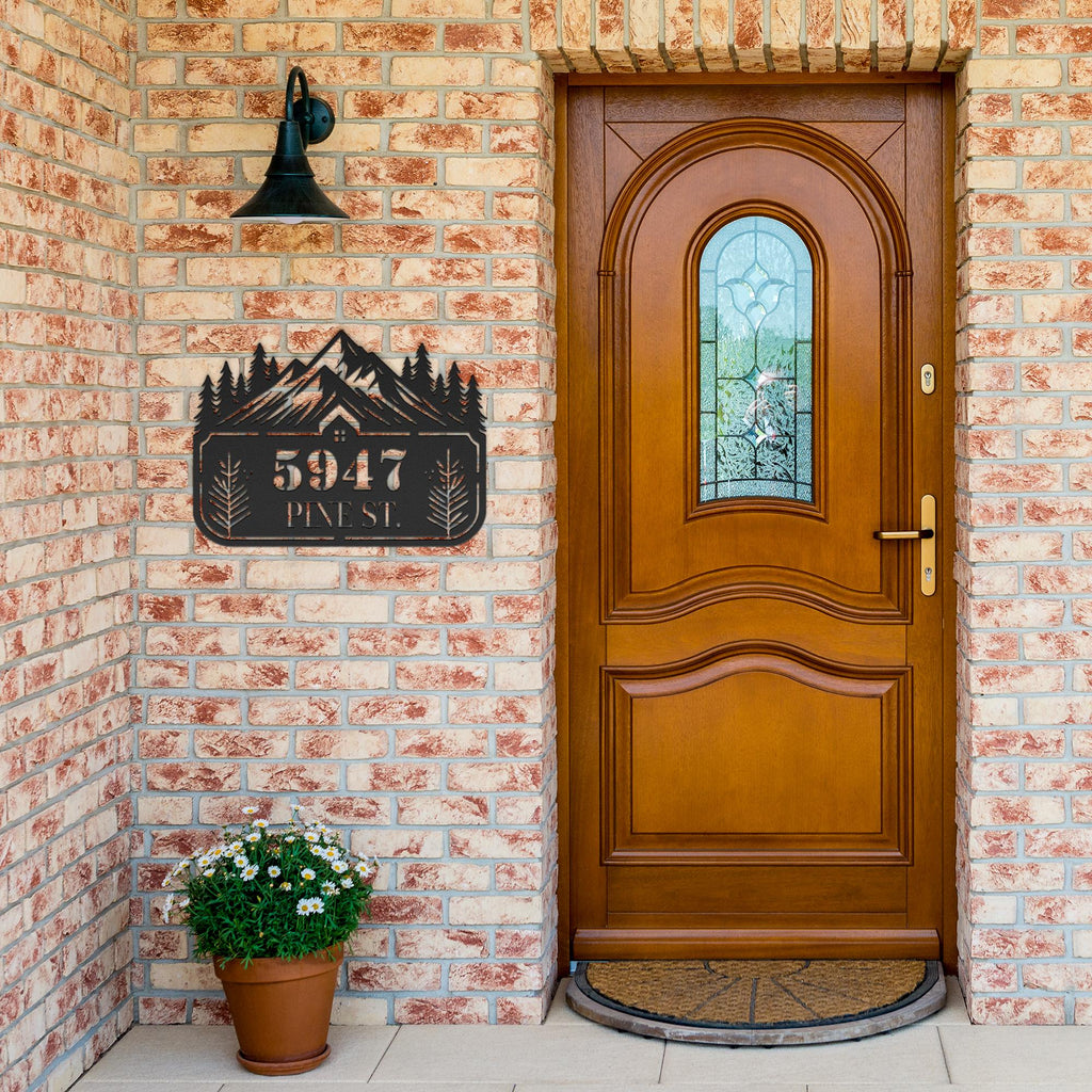 Personalized Metal Address Sign - Custom House Number Sign | Rustic Cabin Decor
