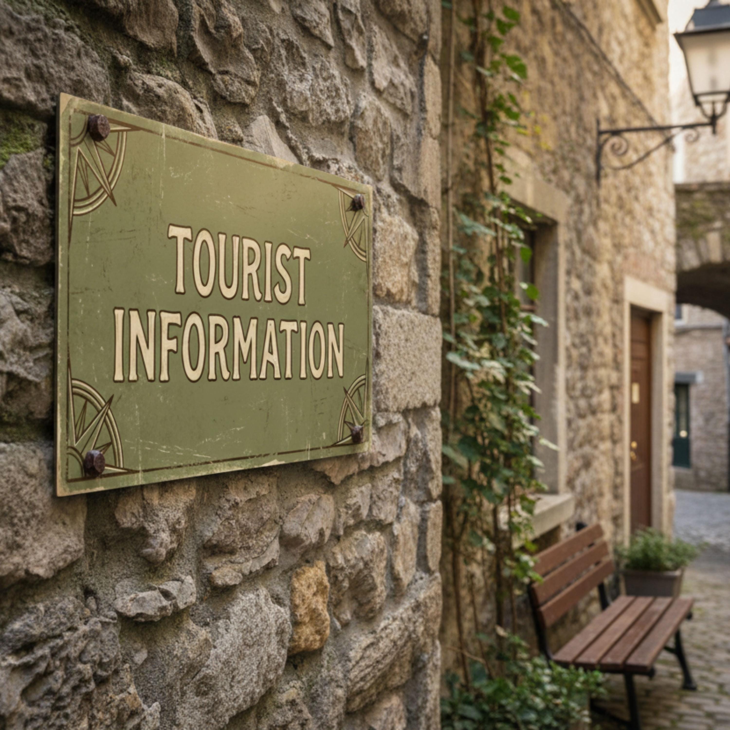 Distressed Tourist Information Sign, Vintage Style Travel Metal Plaque, Hotel Guest Wall Art