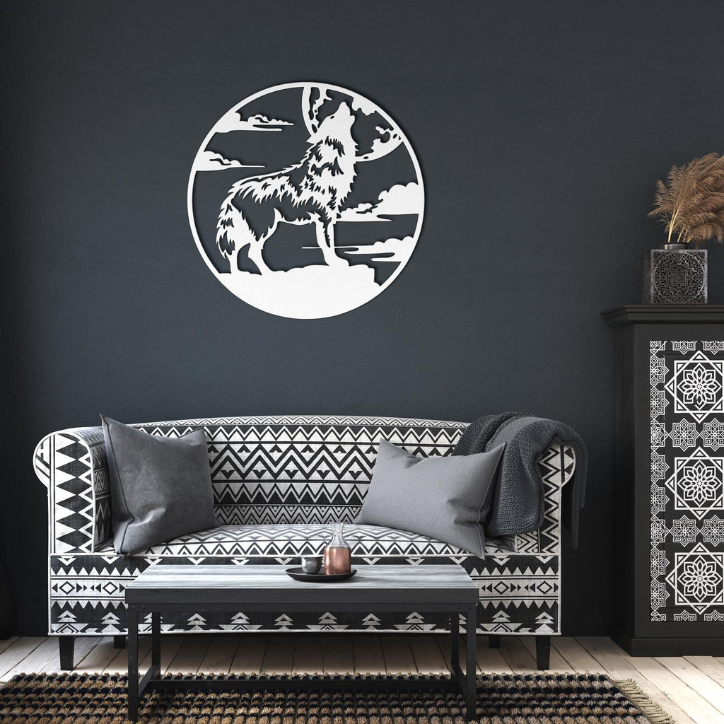 Howling Wolf Metal Wall Art, Full Moon Sign, Wildlife Decor, Cabin Lodge Gift