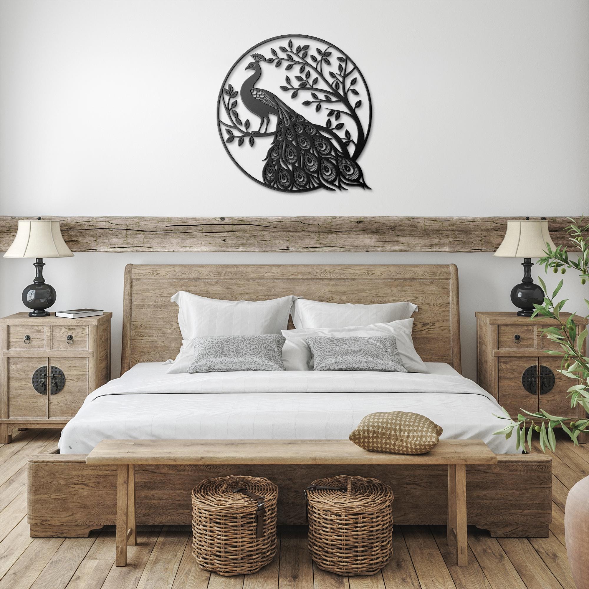 Peacock Metal Wall Art, Die Cut Bird on Tree Silhouette