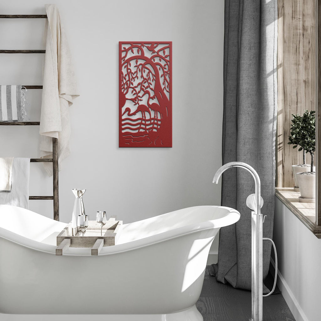 Cranes in Nature Metal Wall Art, Heron Wetland Sign, Bird Silhouette Decor, River Scene Gift