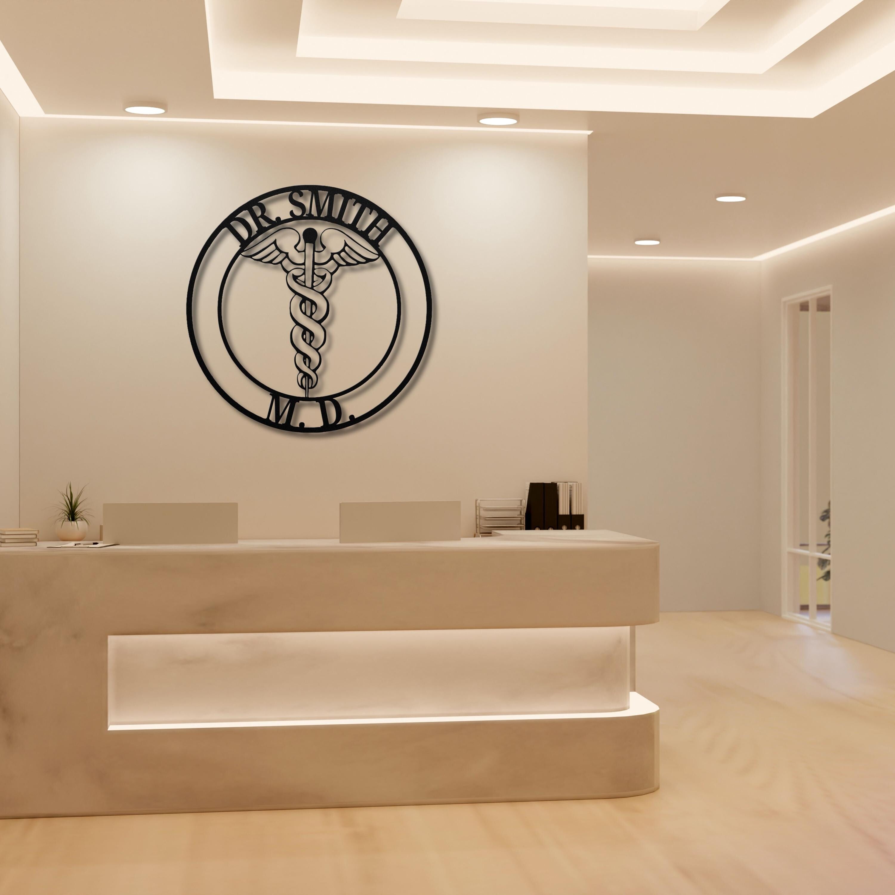 Personalized Metal Sign | Custom Doctor Sign with Steel Caduceus Emblem & Medical Office Decor