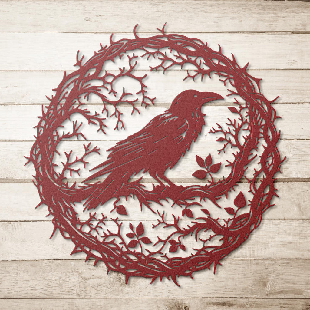 Gothic Raven Metal Wall Art, Crow In Thorns Sign, Witchy Halloween Home Decor