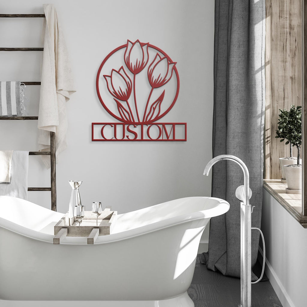 Custom Tulip Flower Metal Wall Art | Personalized Garden Sign