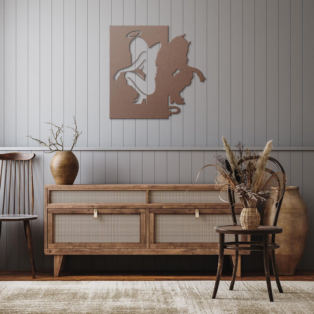 Angel Devil Wall Art – Good vs Evil Metal Silhouette Decor | Unique Contrast Design