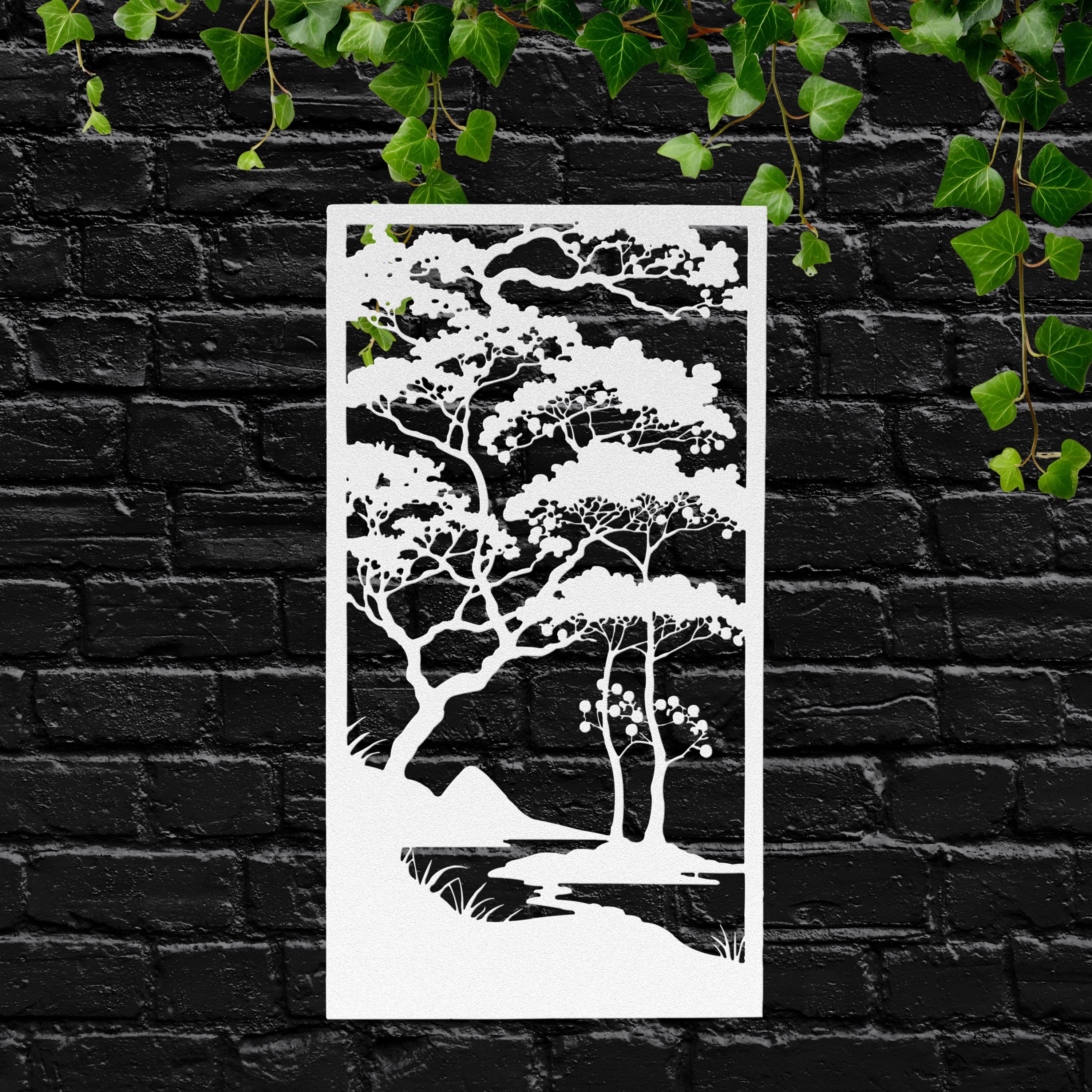 Japanese Pine Metal Wall Art, Zen Forest Tree Decor, Asian Style Landscape, Outdoor Sign