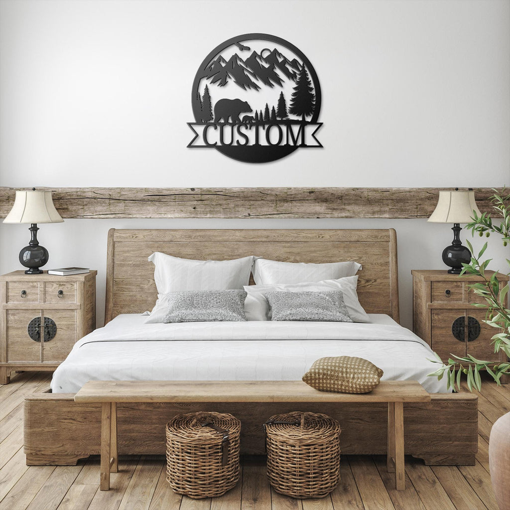 Custom Mountain Bear Sign - Personalized Family Name Metal Cabin Decor