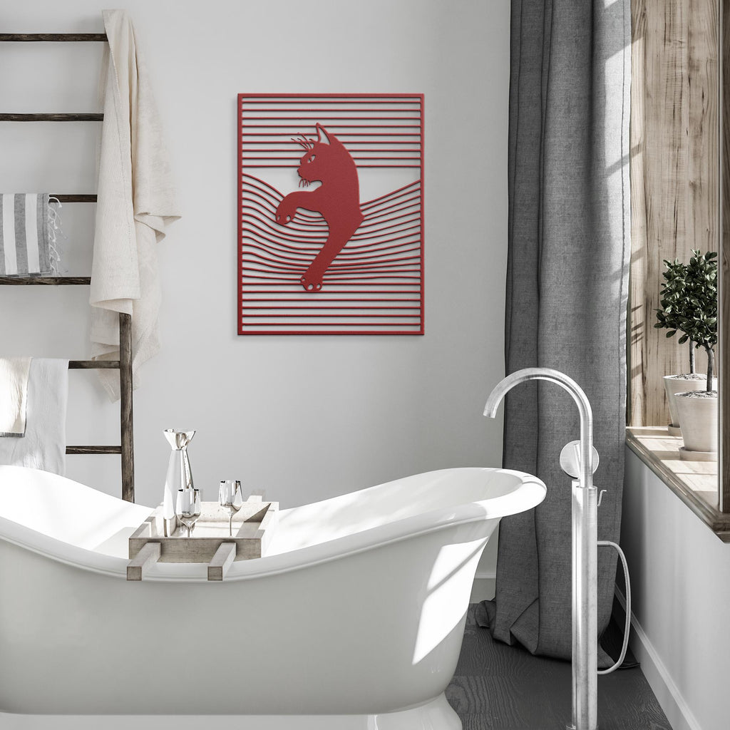 Curious Cat Metal Wall Art in Window Blinds | Feline Silhouette Sign | Unique Pet Lover Decor | Die-Cut Funny Gift