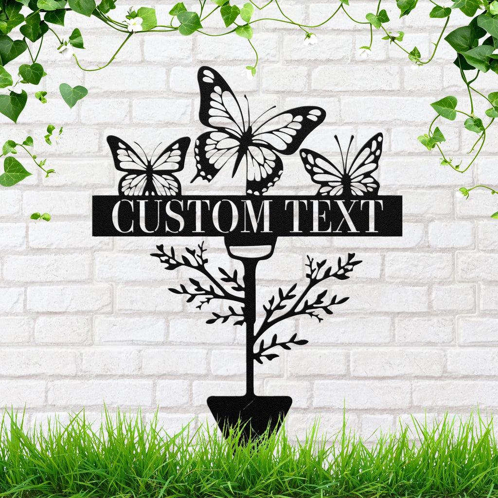 Personalized Butterfly Metal Sign, Custom Shovel Garden Stake, Die Cut Yard Art Gift