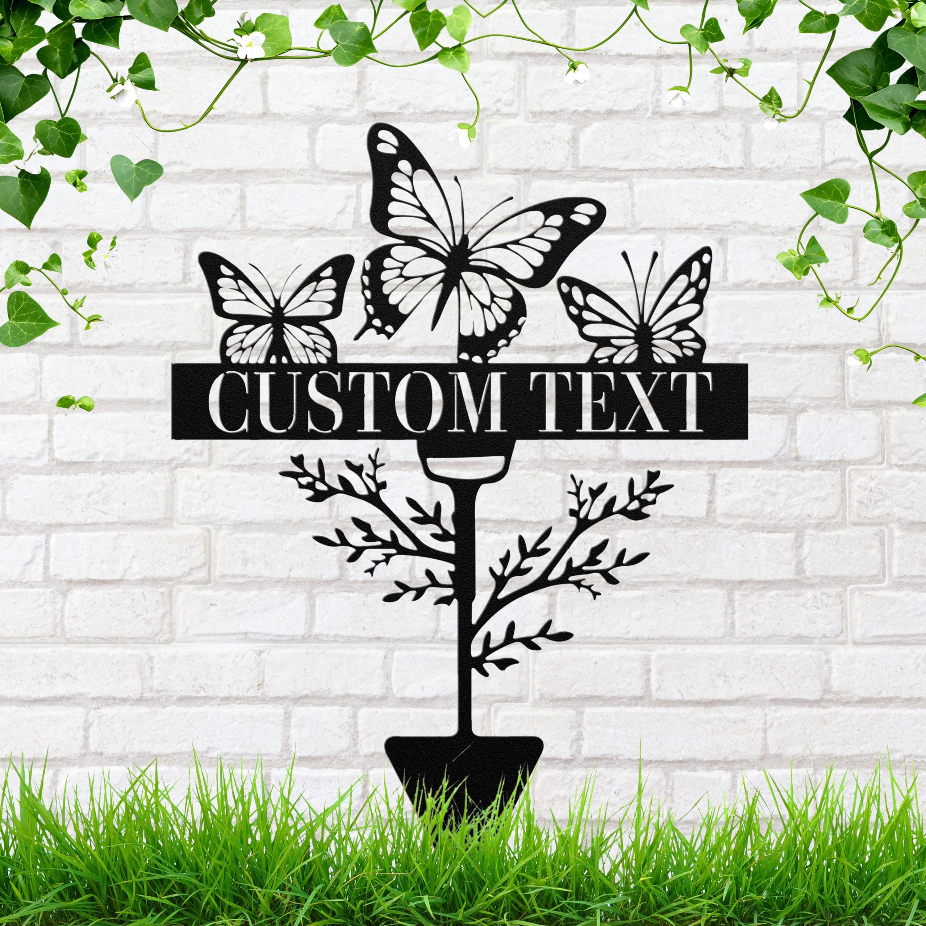 Personalized Butterfly Metal Sign, Custom Shovel Garden Stake, Die Cut Yard Art Gift