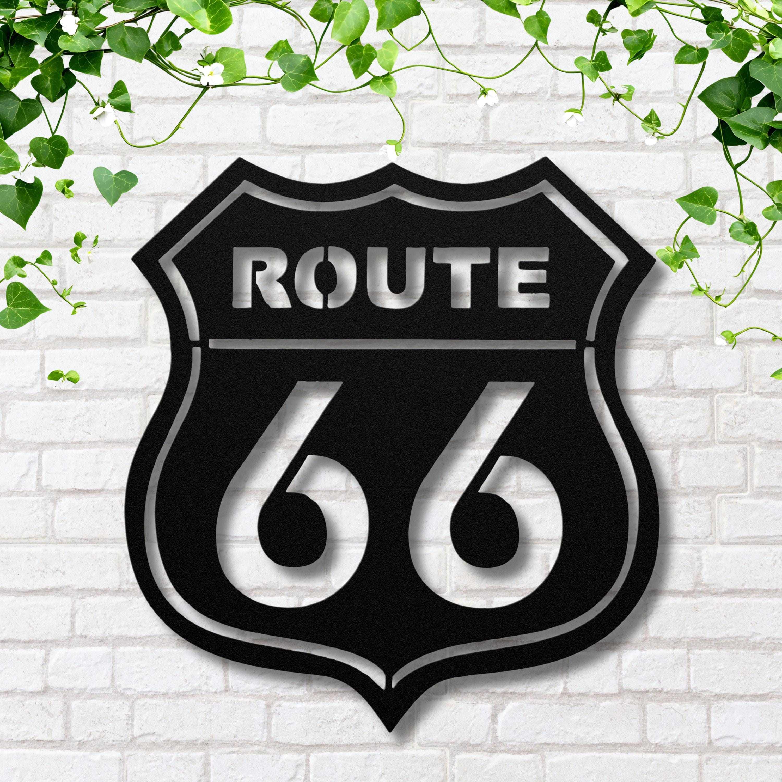 Route 66 Metal Wall Art, Vintage Highway Die Cut Sign, Garage Decor, Americana Road Trip Gift